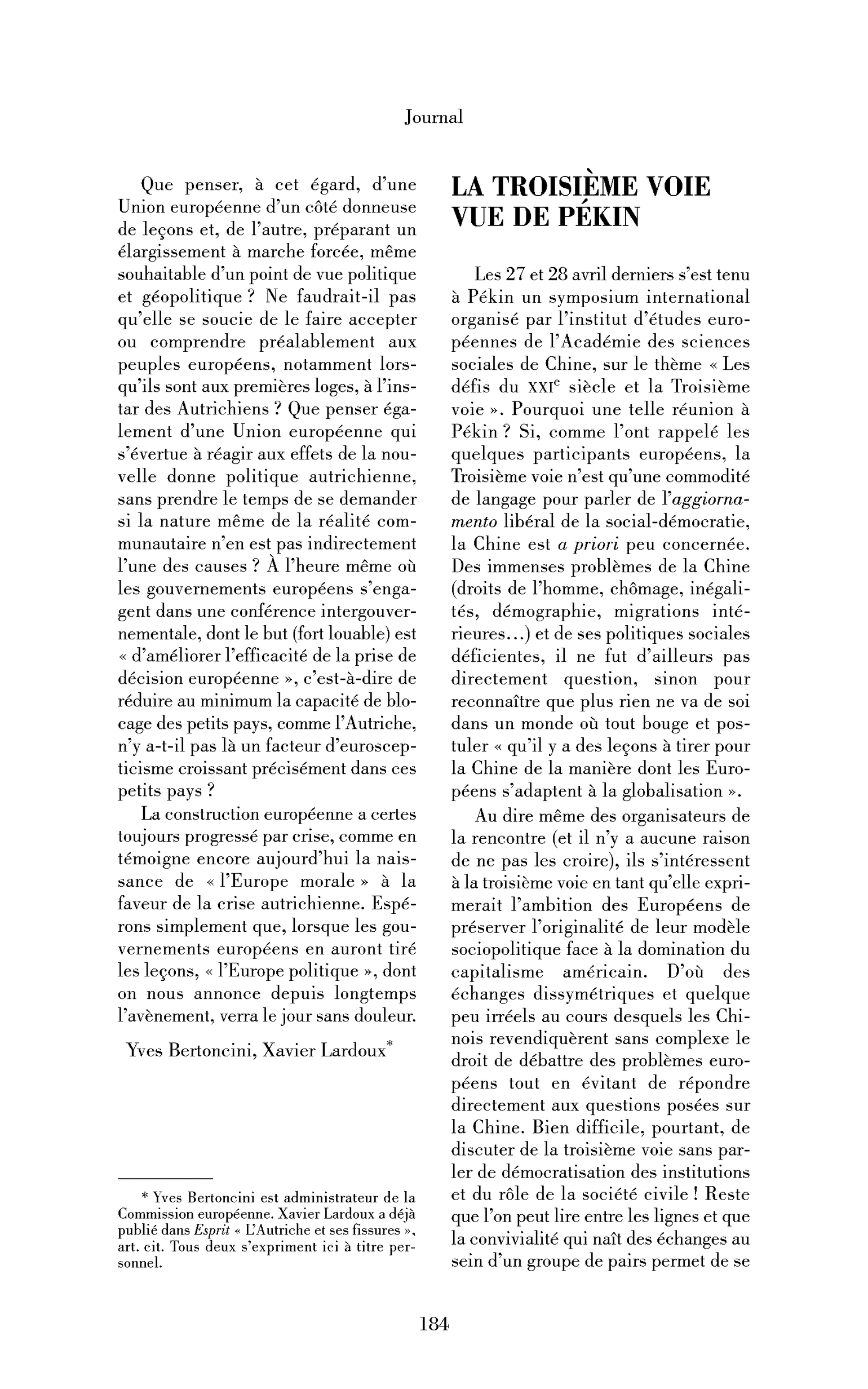 La Troisième voie vue de Pékin