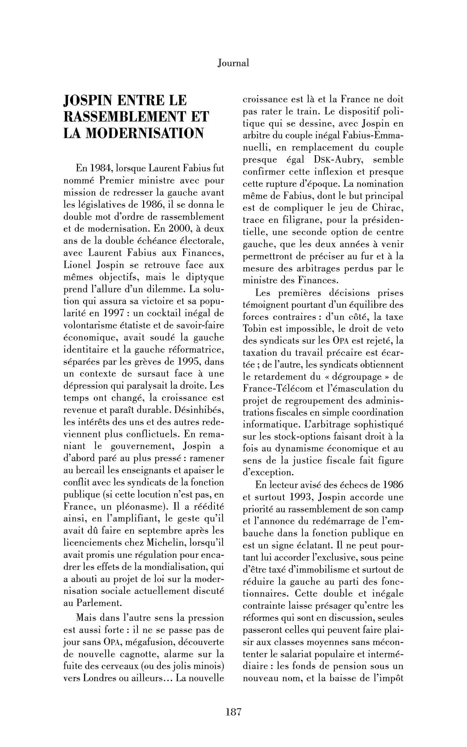 Jospin entre le rassemblement et la modernisation