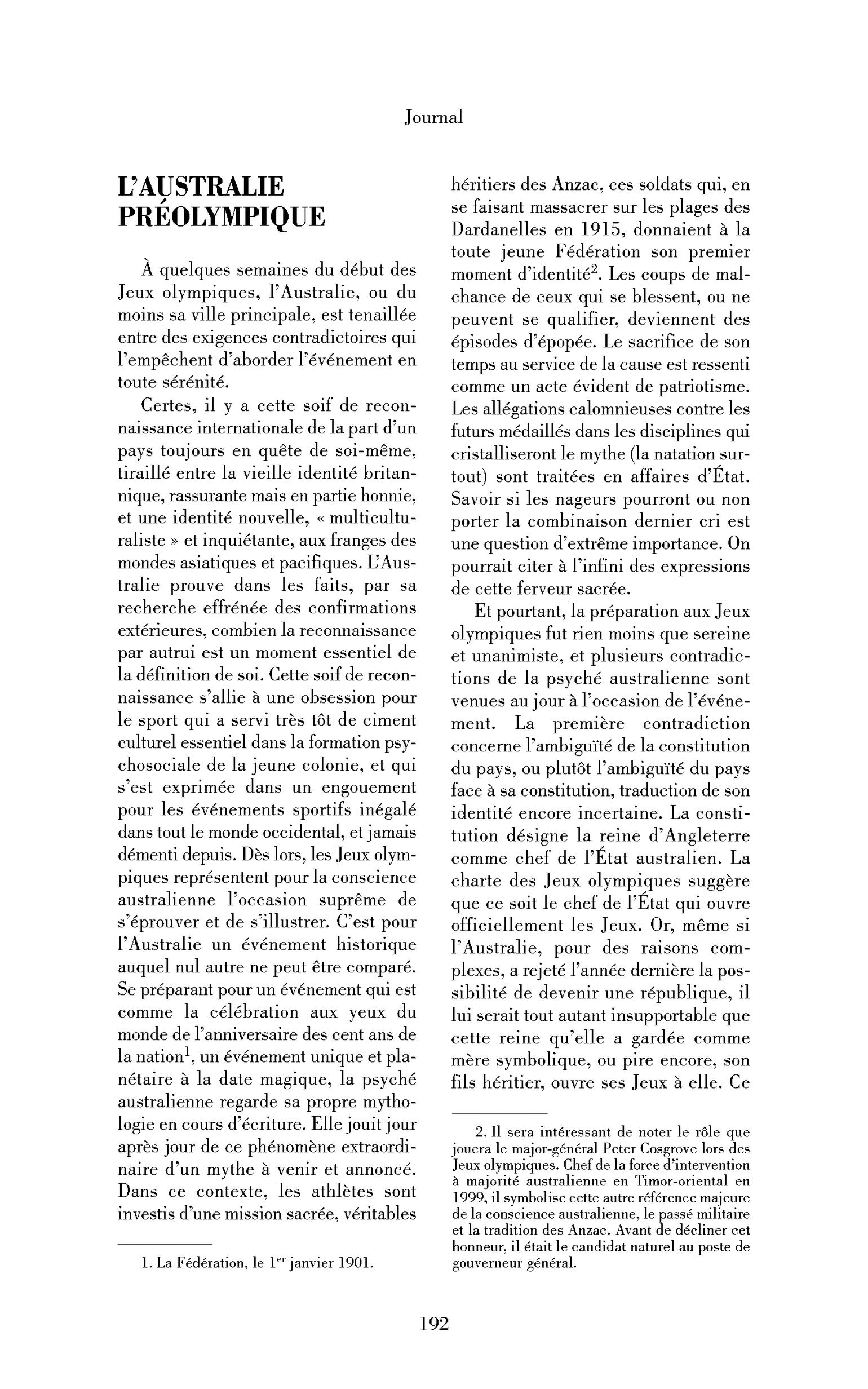 L’Australie préolympique