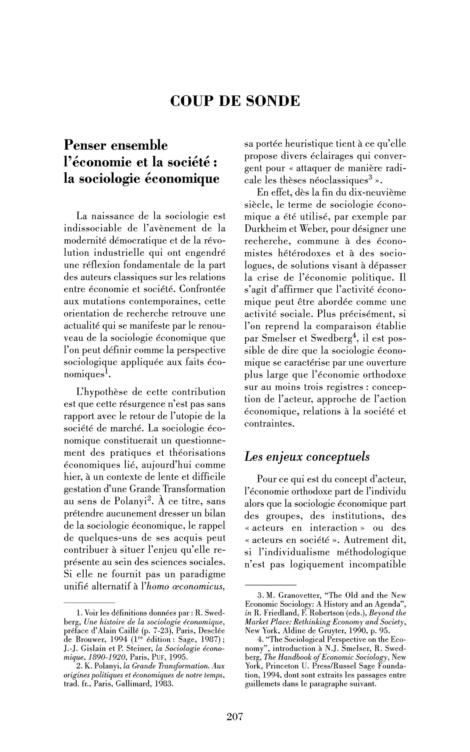 Penser ensemble l’économie et la société : la sociologie économique