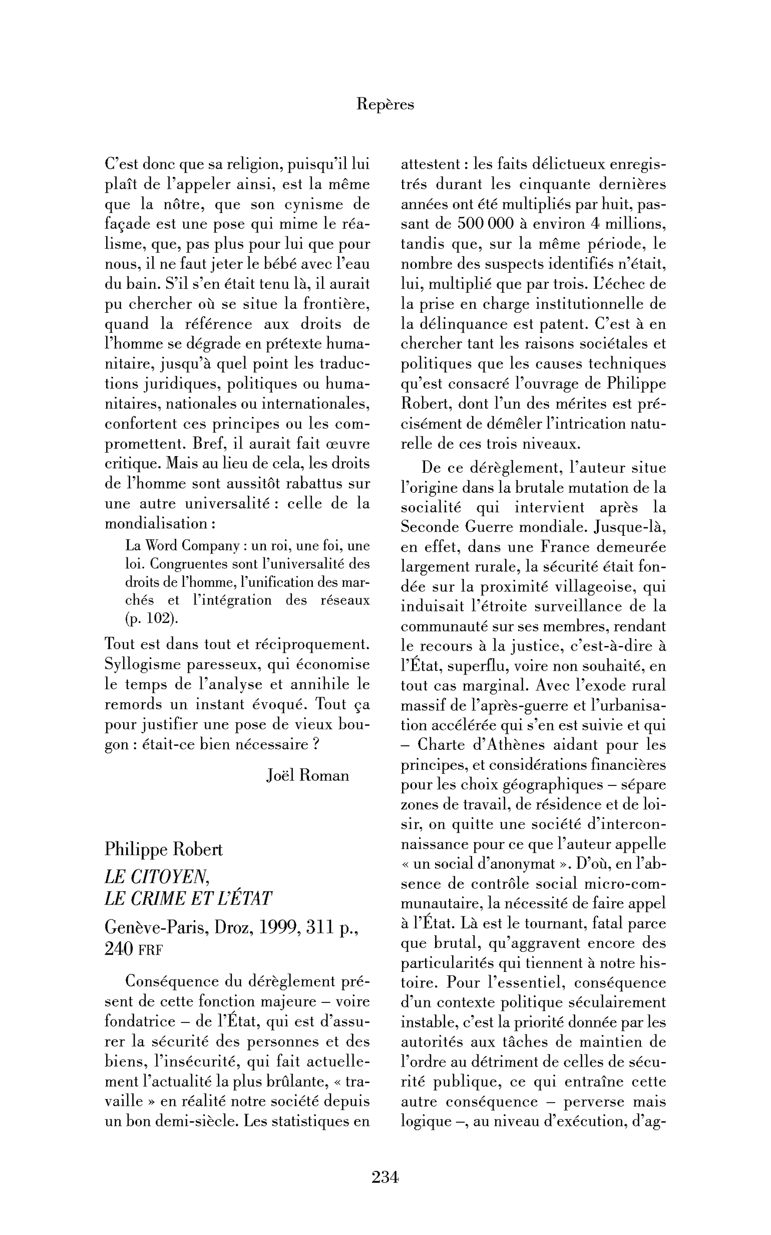 Philippe Robert : le Citoyen, le crime et l’État
