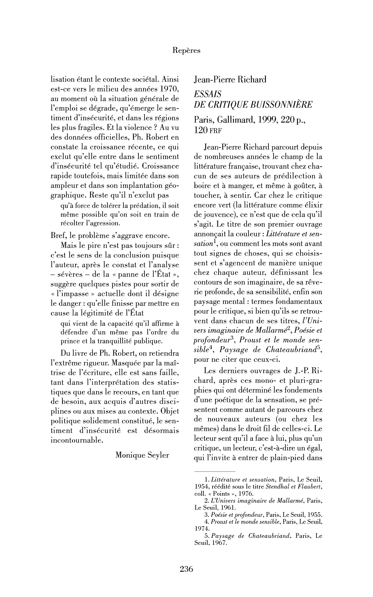 Jean-Pierre Richard : Essais de critique buissonnière