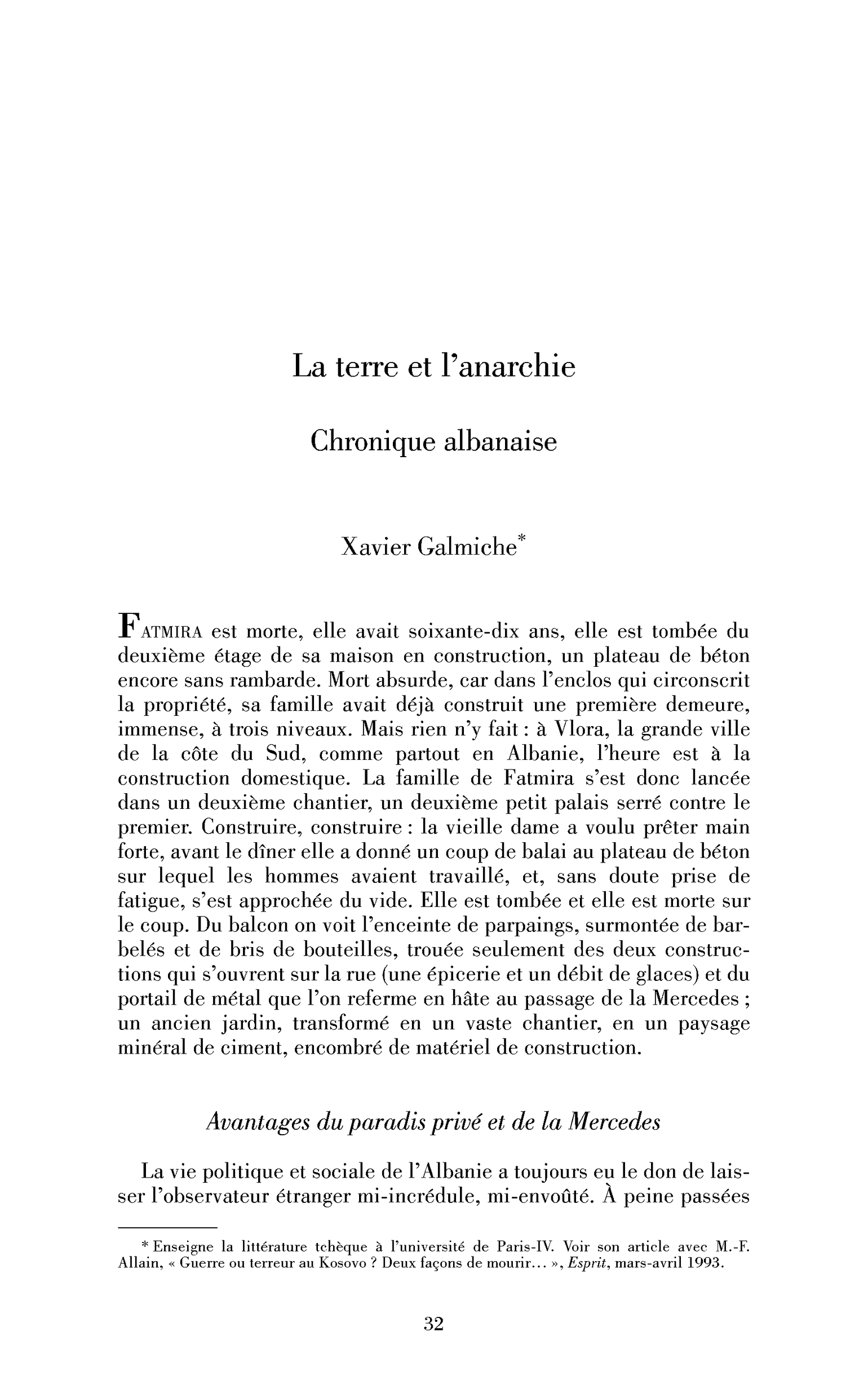La terre et l’anarchie. Chronique albanaise