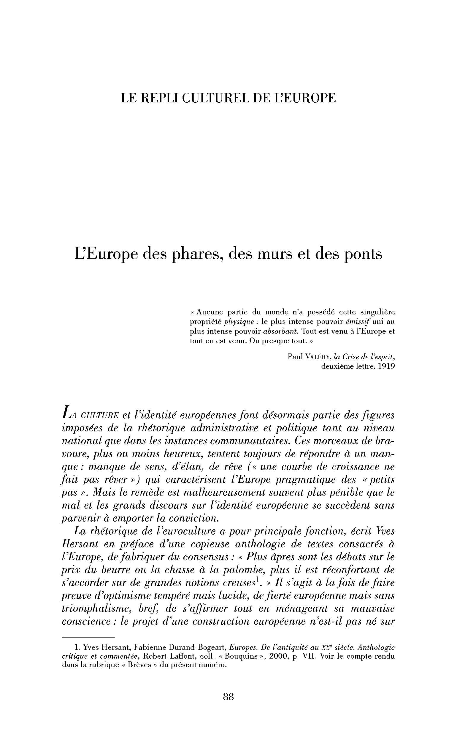 Introduction : L’Europe des phares, des murs et des ponts