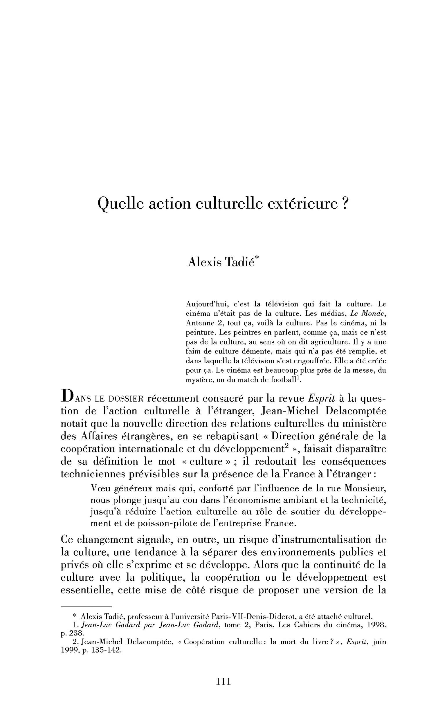 Quelle action culturelle extérieure?