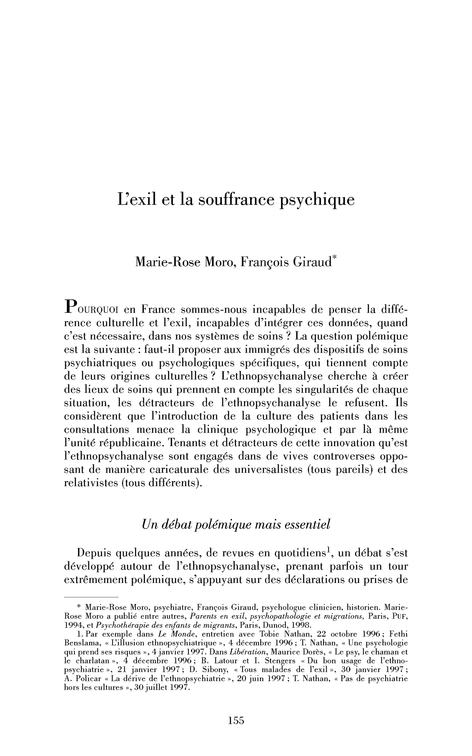 L’exil et la souffrance psychique