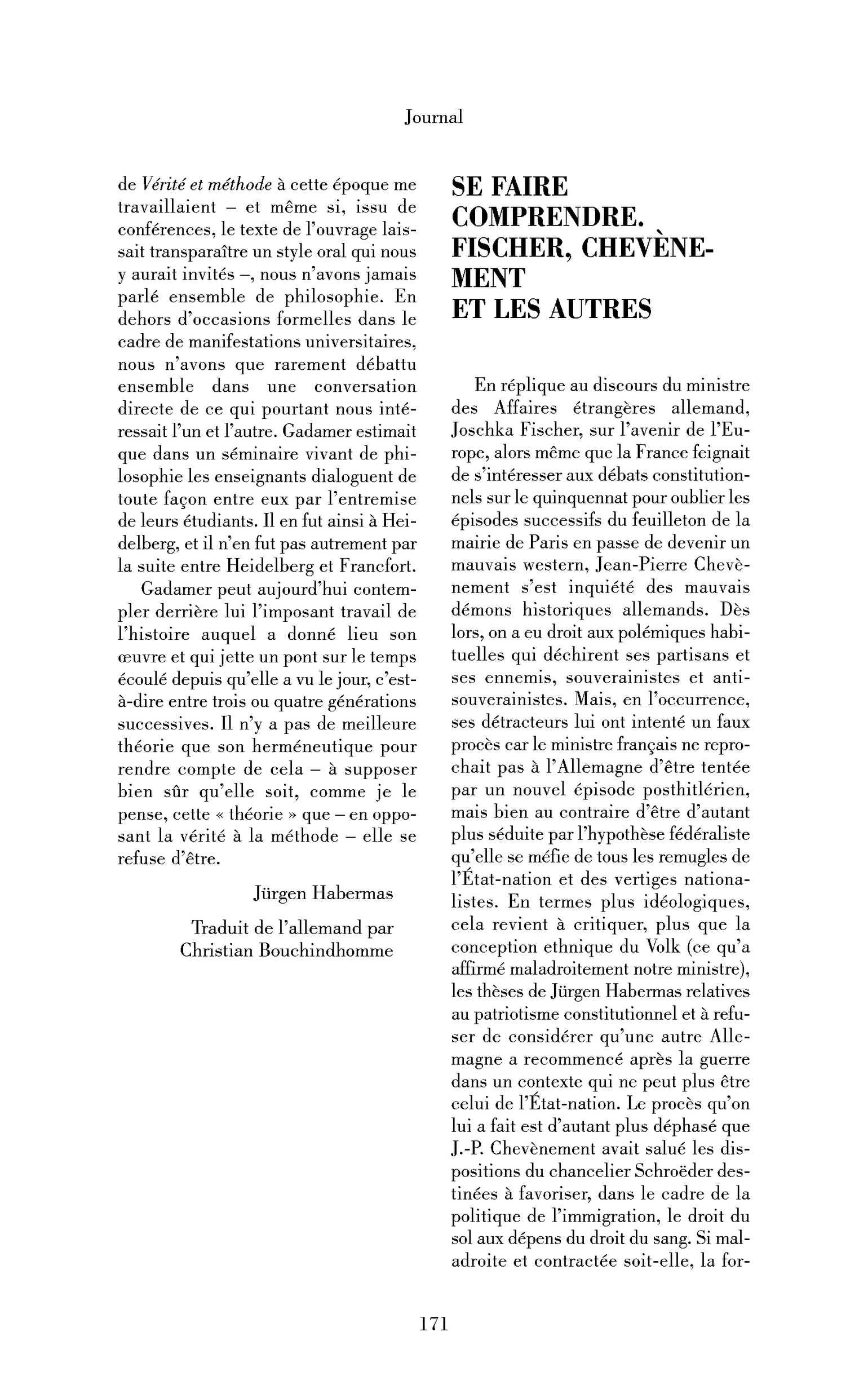 Se faire comprendre. Fischer, Chevènement et les autres