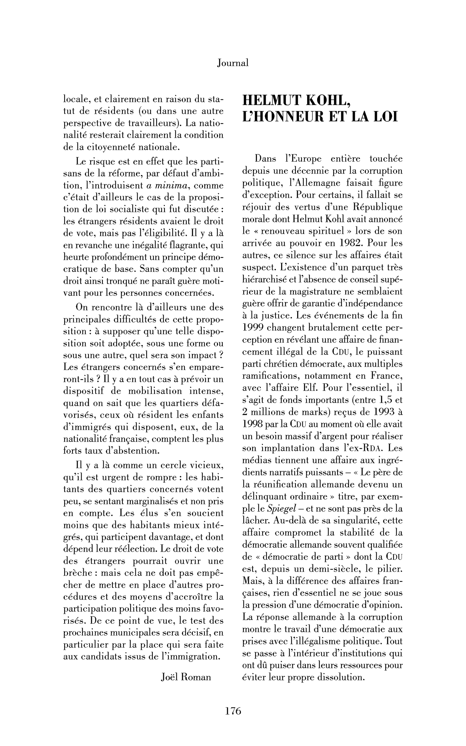 Helmut Kohl, l’honneur et la loi