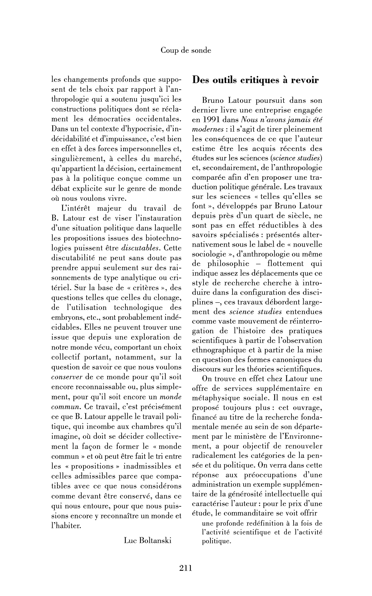 Bruno Latour (II). Des outils critiques à revoir