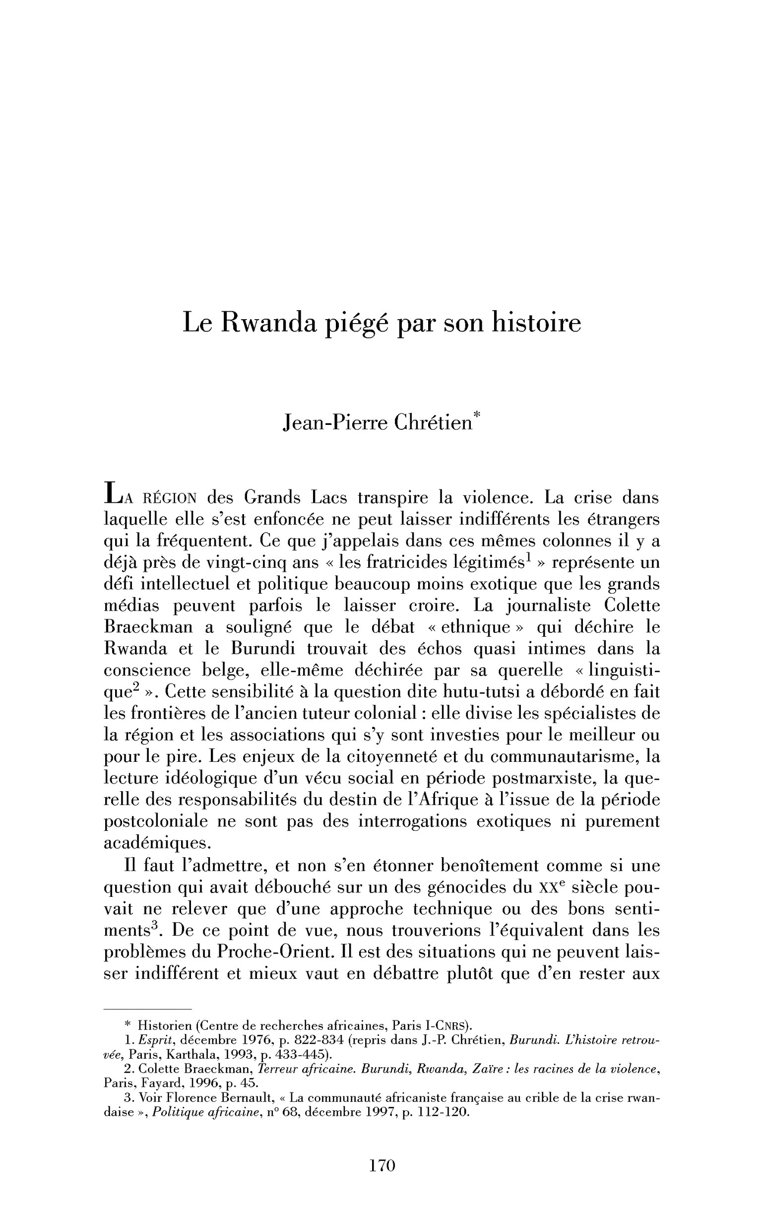 Le Rwanda piégé par son histoire