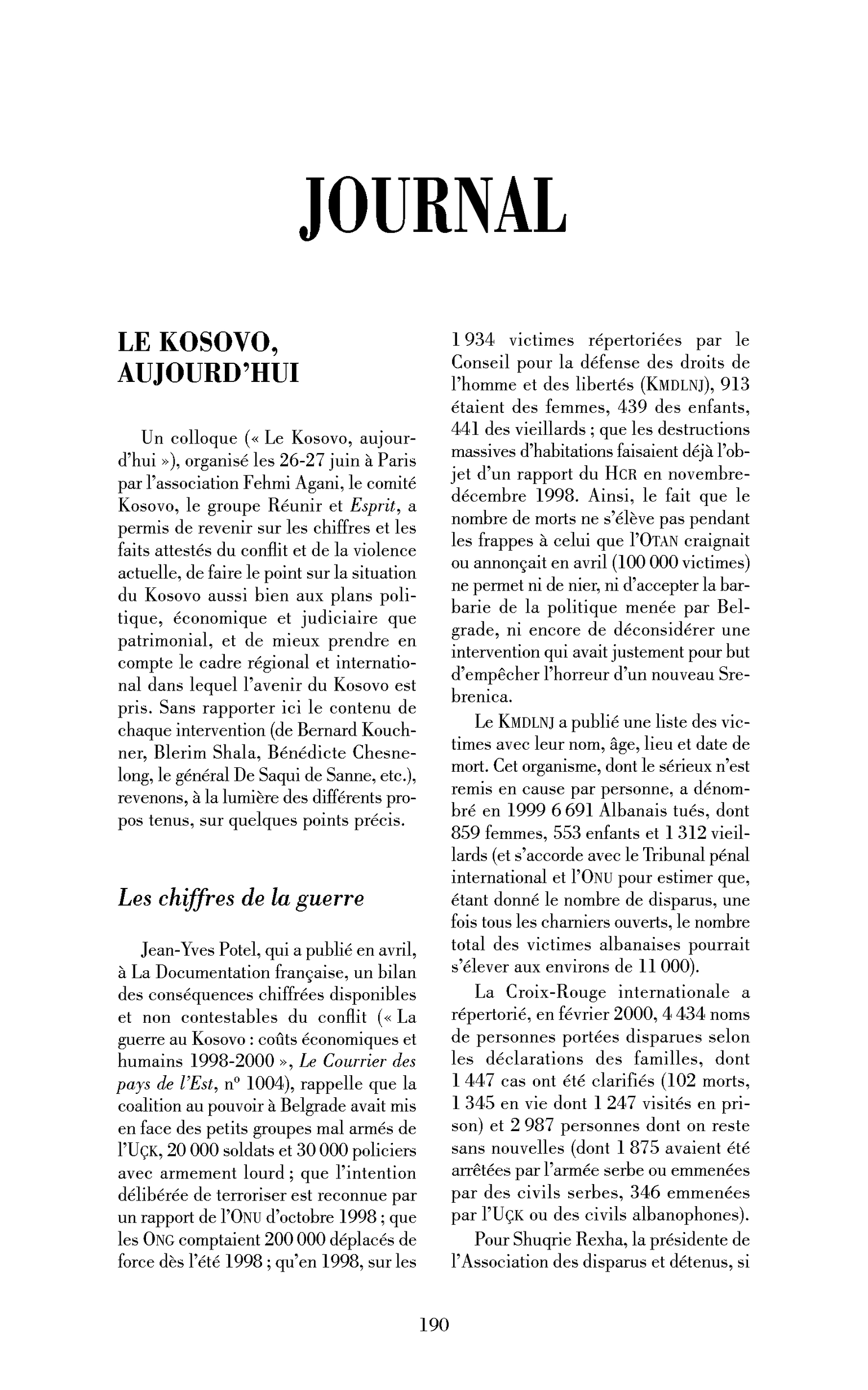 Le Kosovo, aujourd’hui