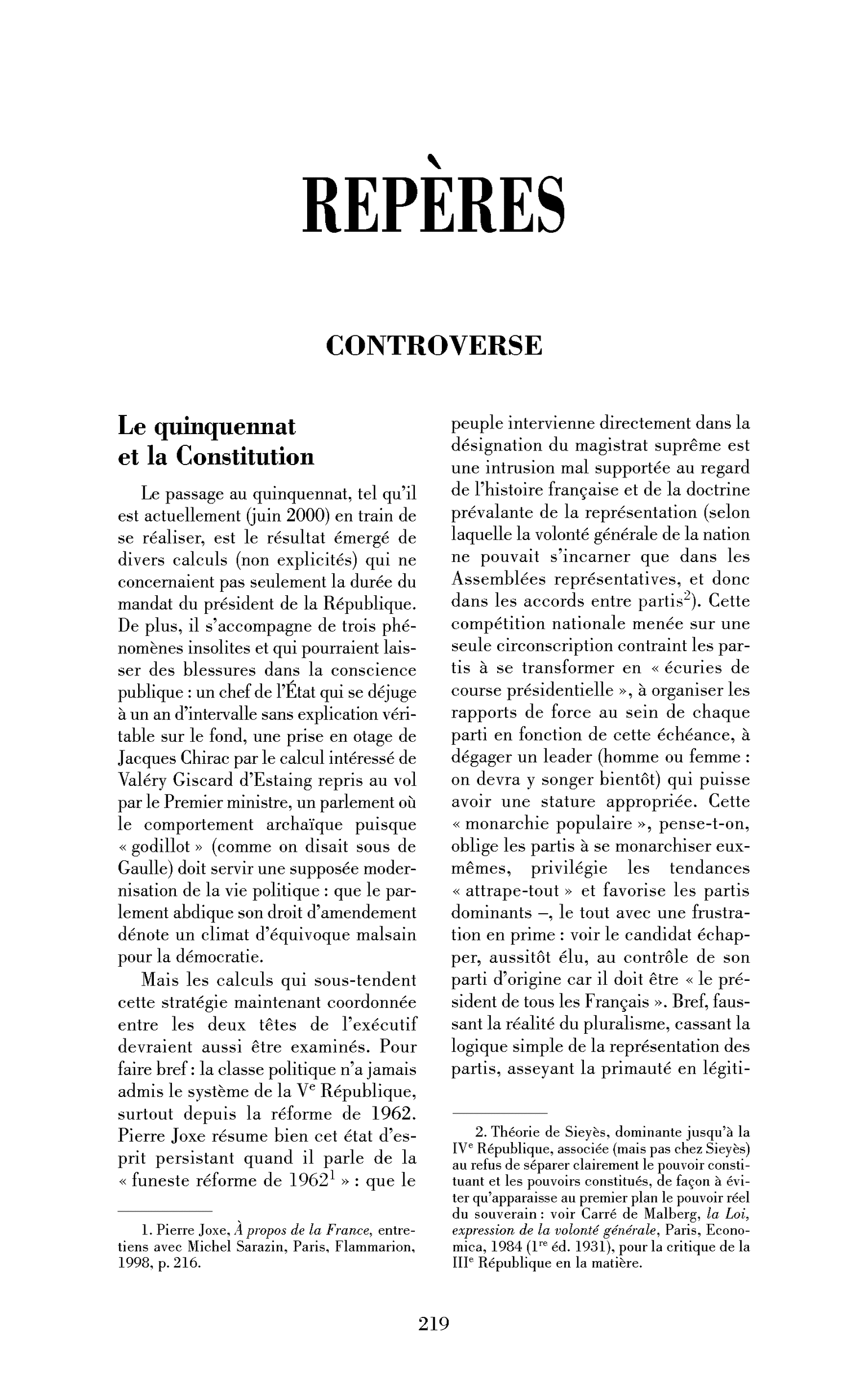 Le quinquennat et la Constitution