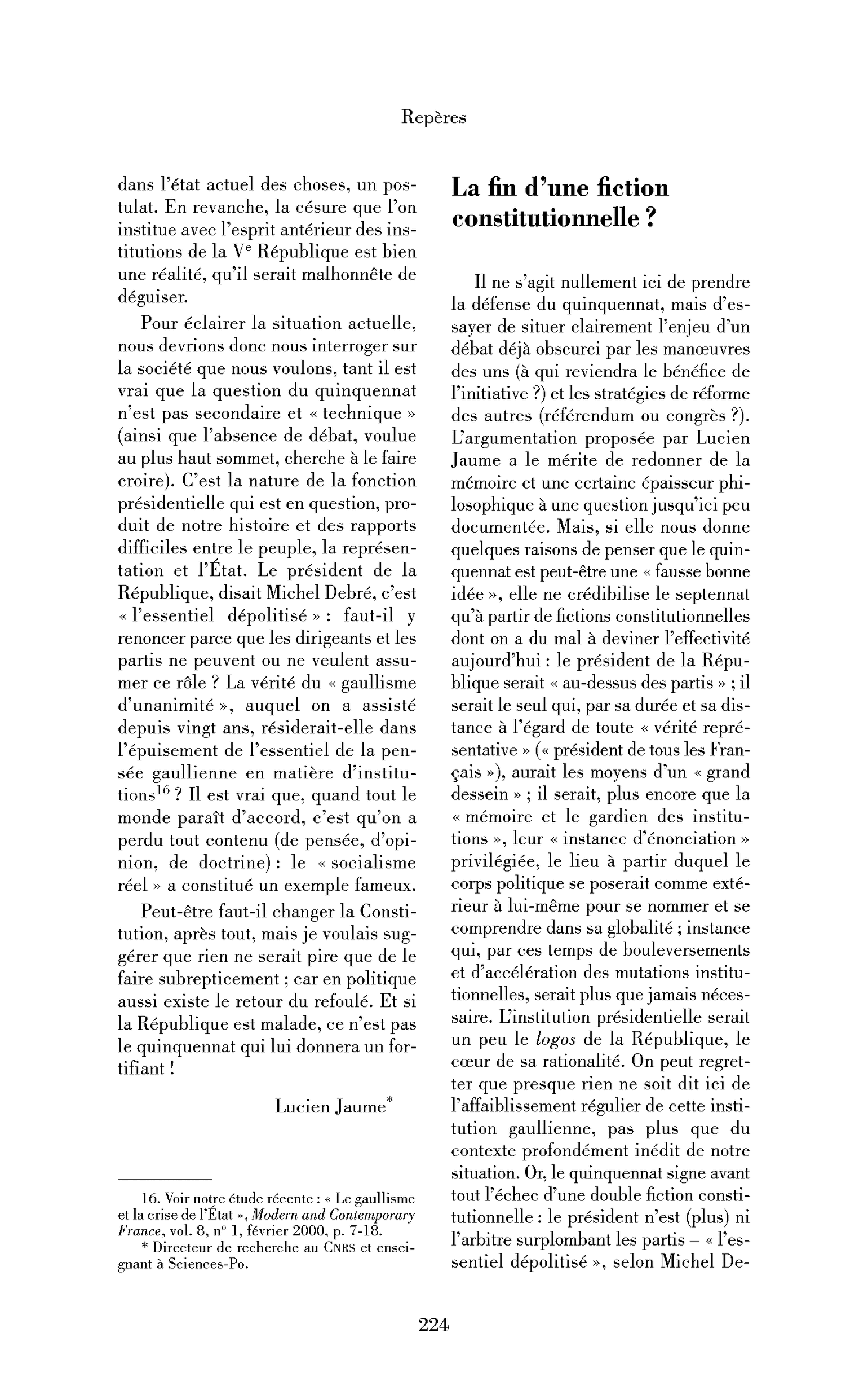 La fin d’une fiction constitutionnelle?