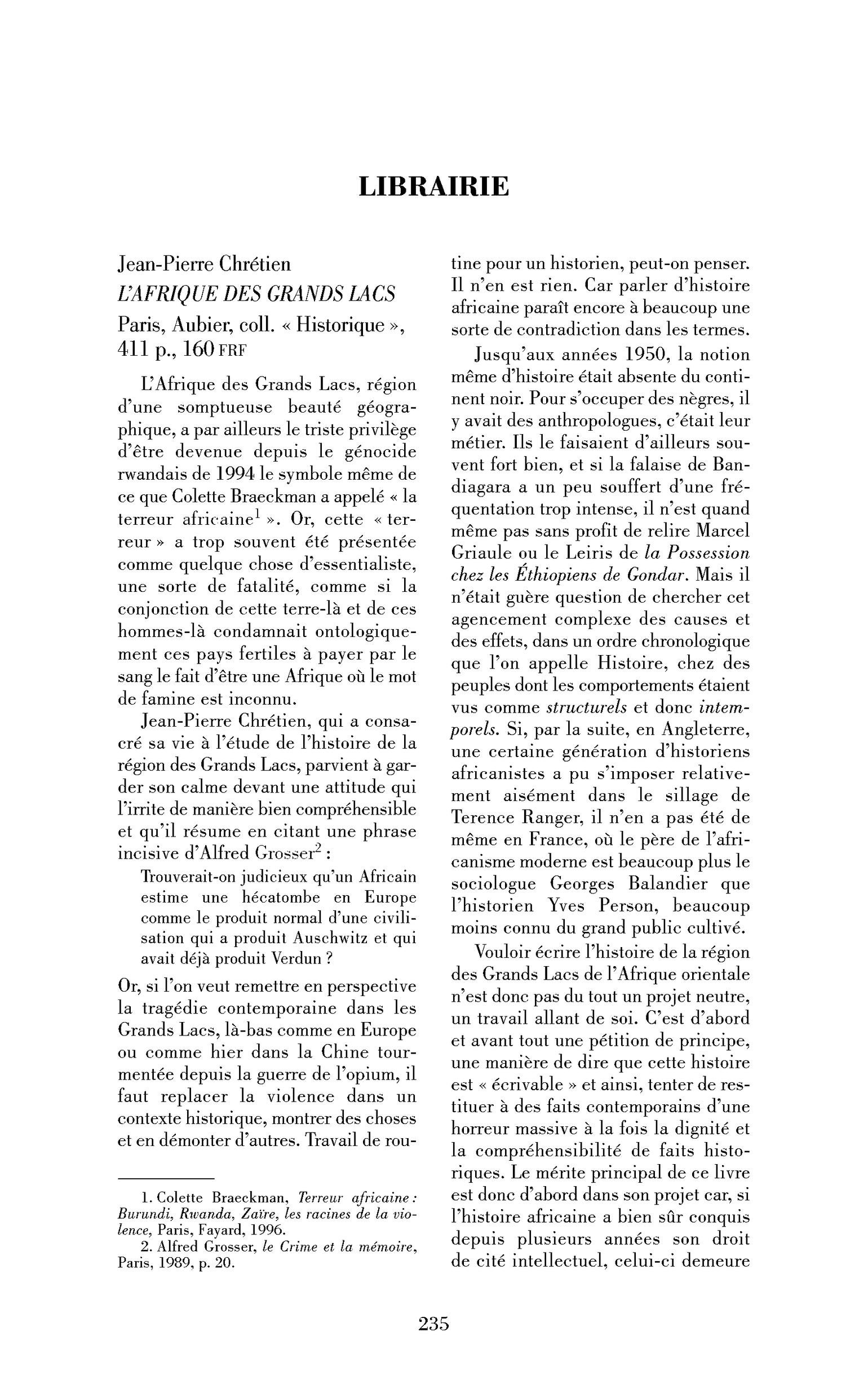 Jean-Pierre Chrétien : l’Afrique des grands lacs