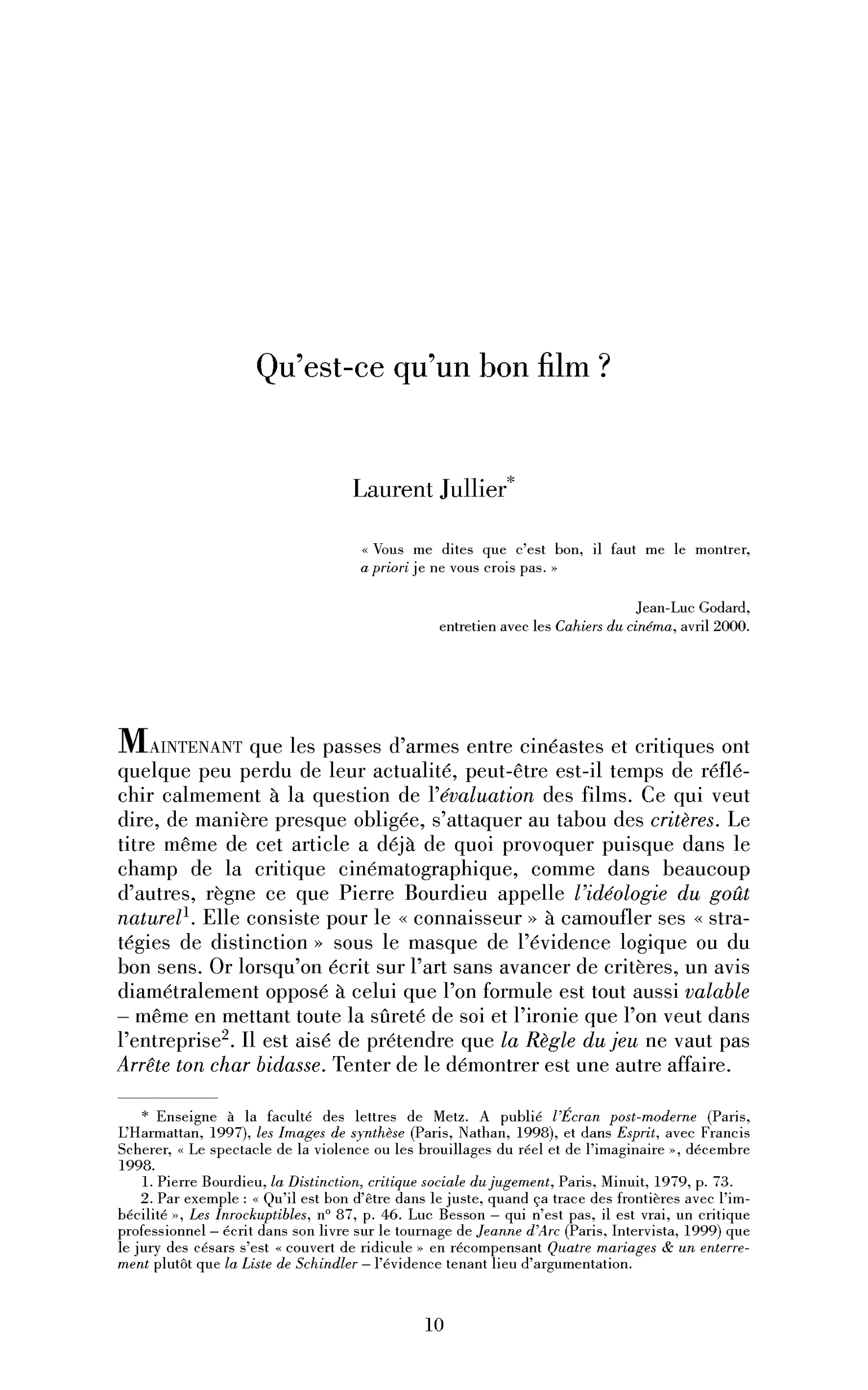 Qu’est-ce qu’un bon film?