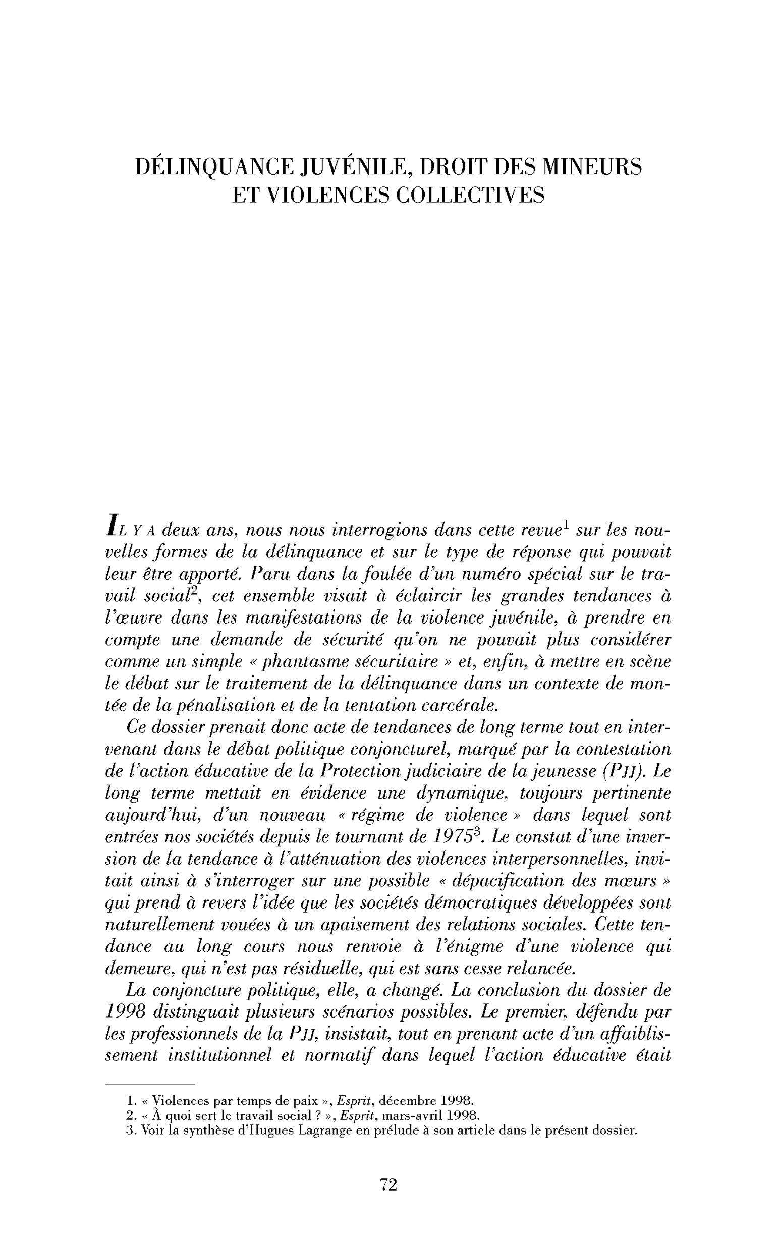 Introduction : Délinquance juvénile, droit des mineurs et violences collectives