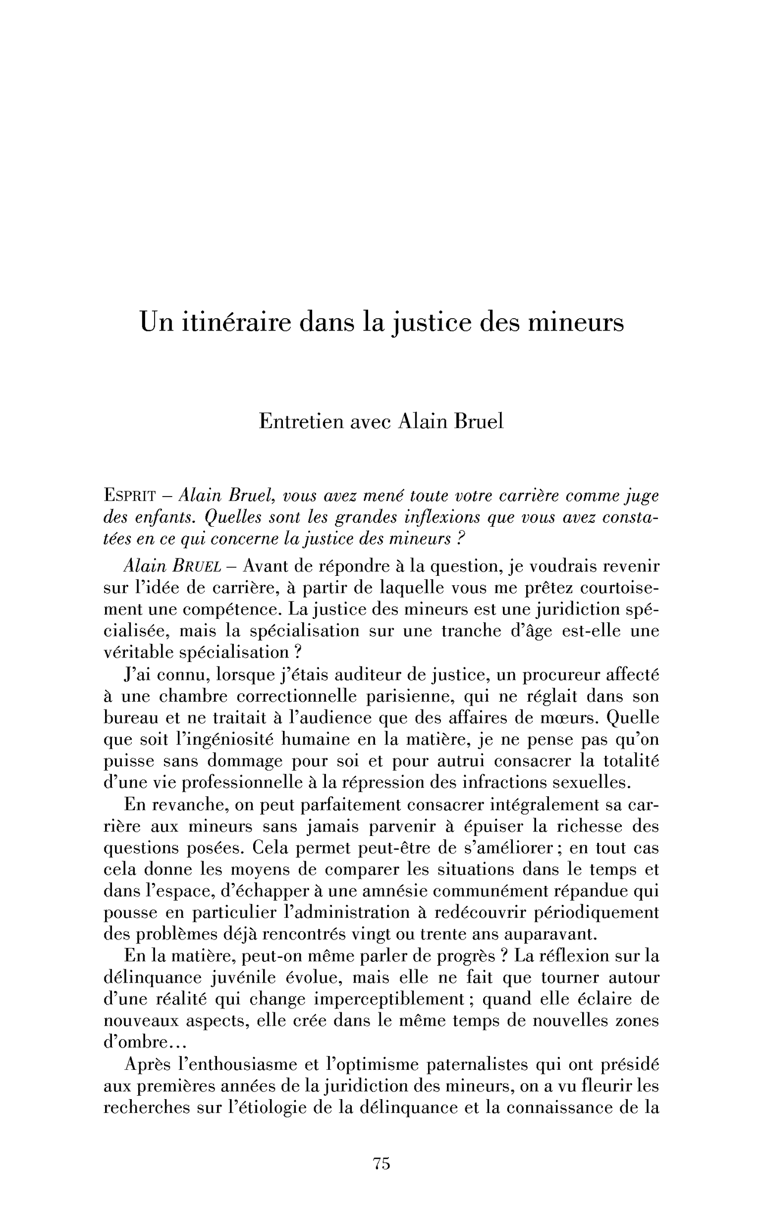 Un itinéraire dans la justice des mineurs. (Entretien)