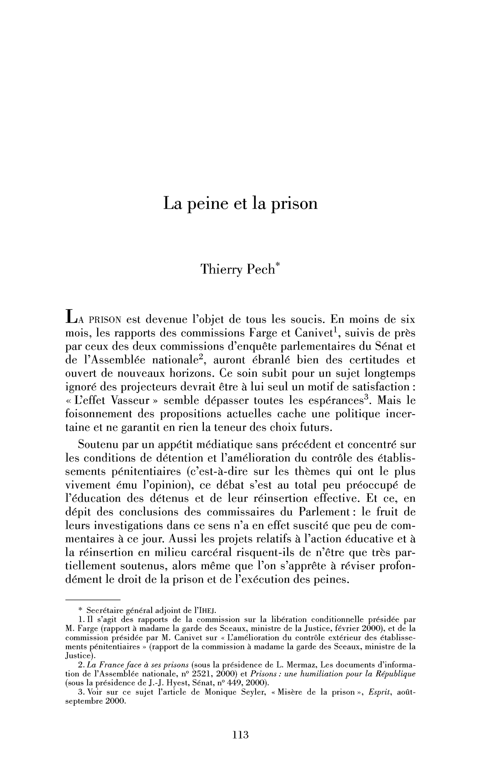 La peine et la prison