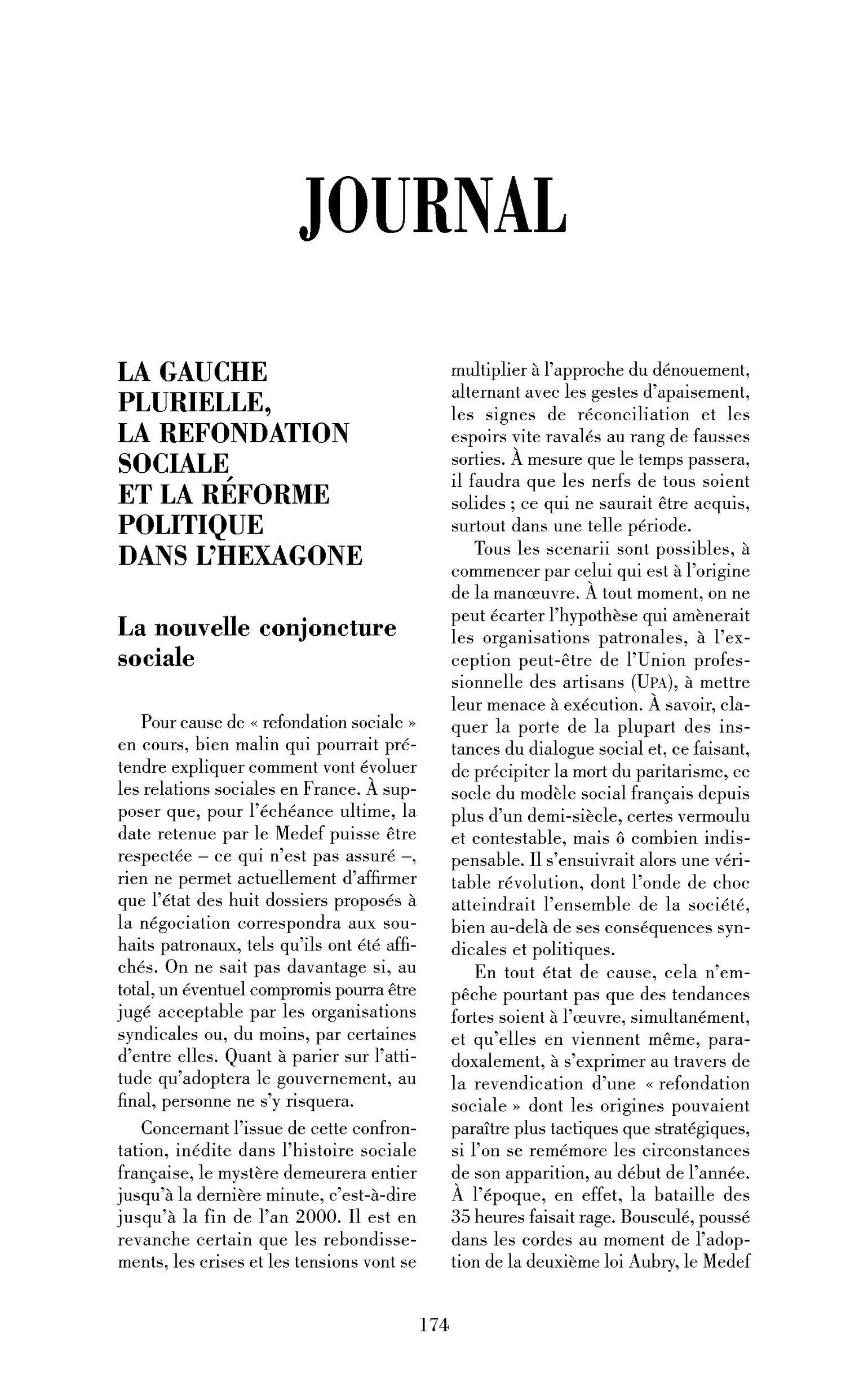 La gauche plurielle, la refondation sociale et la réforme politique dans l’Hexagone