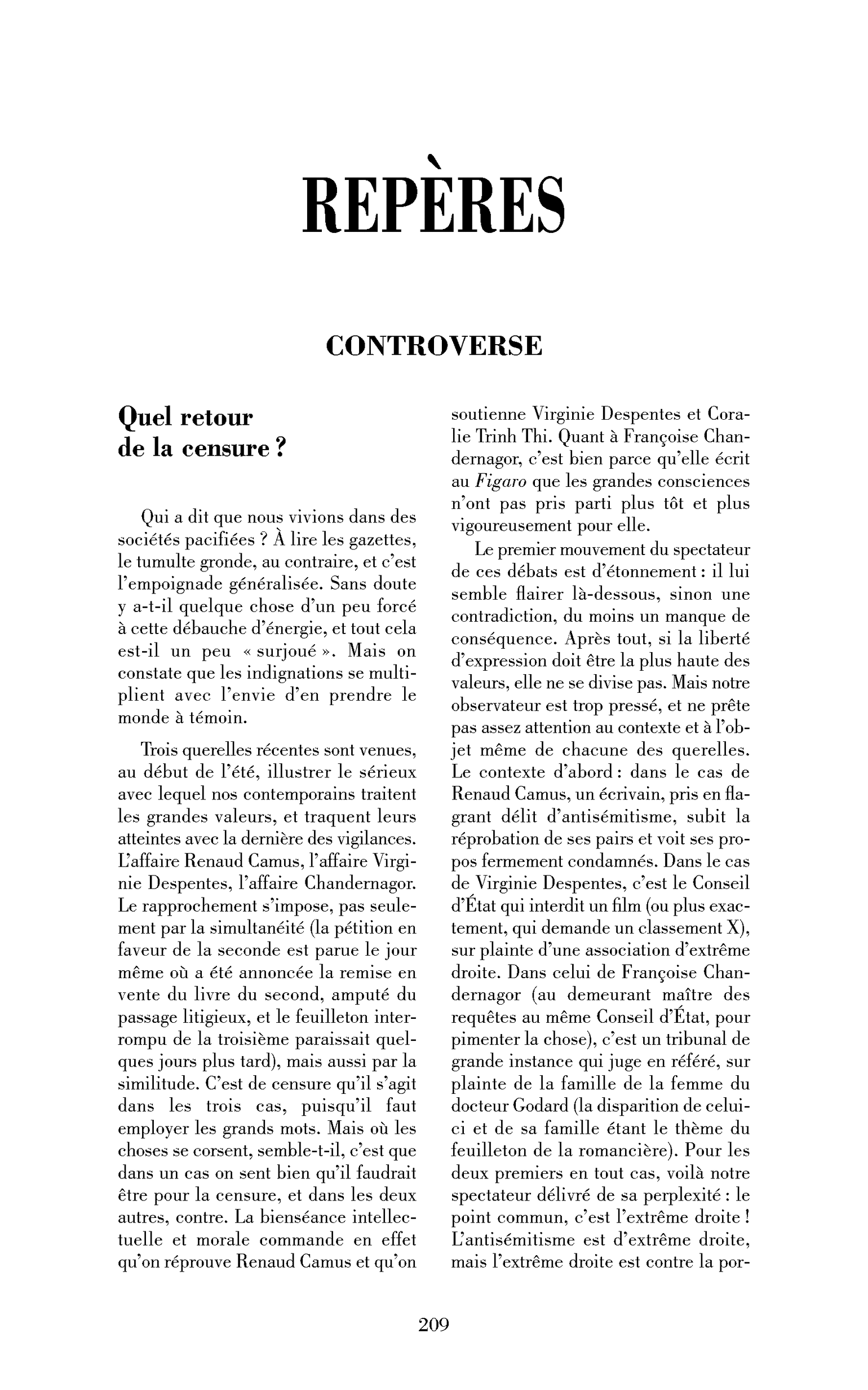 Quel retour de la censure?