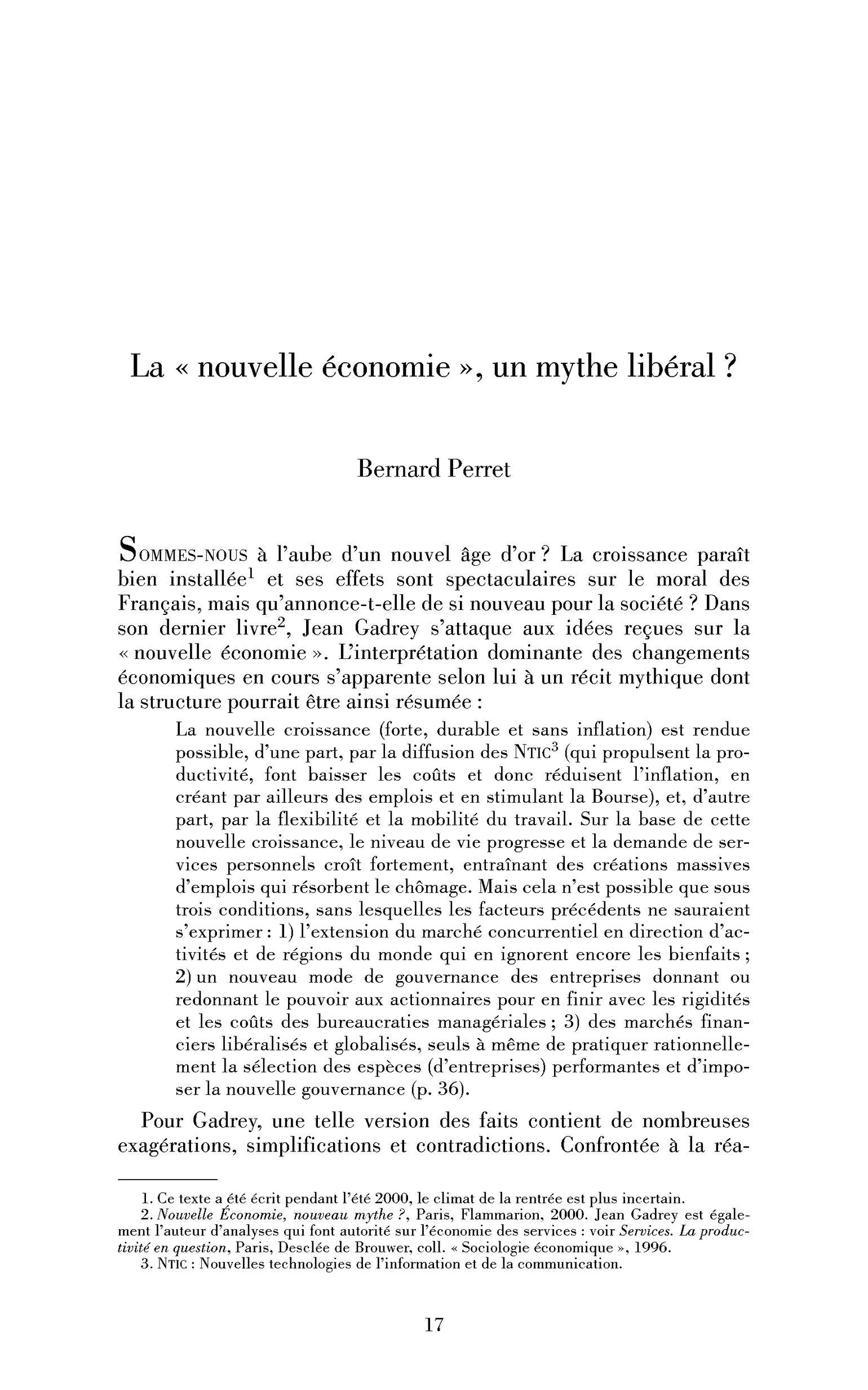 « La »« nouvelle économie« « , un mythe libéral?« 