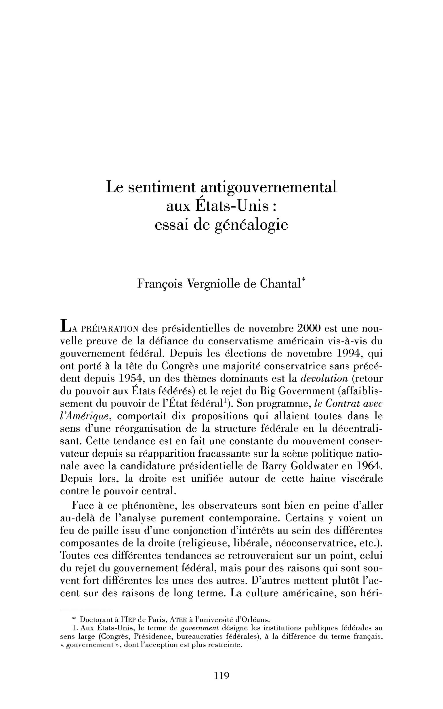 Le sentiment antigouvernemental aux États-Unis : essai de généalogie