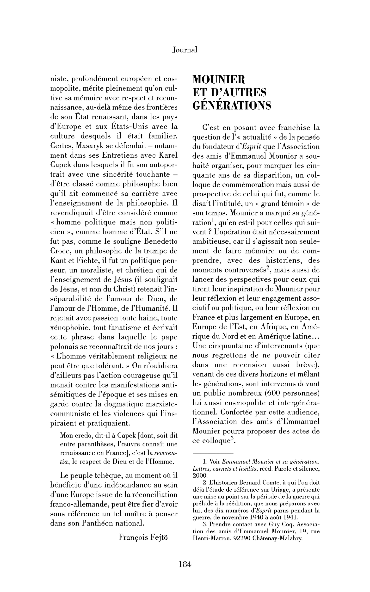 Mounier et d’autres générations