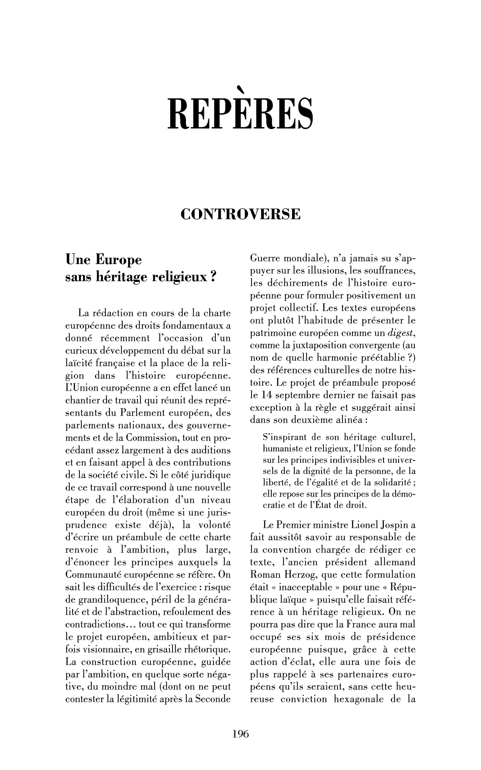 Une Europe sans héritage religieux?