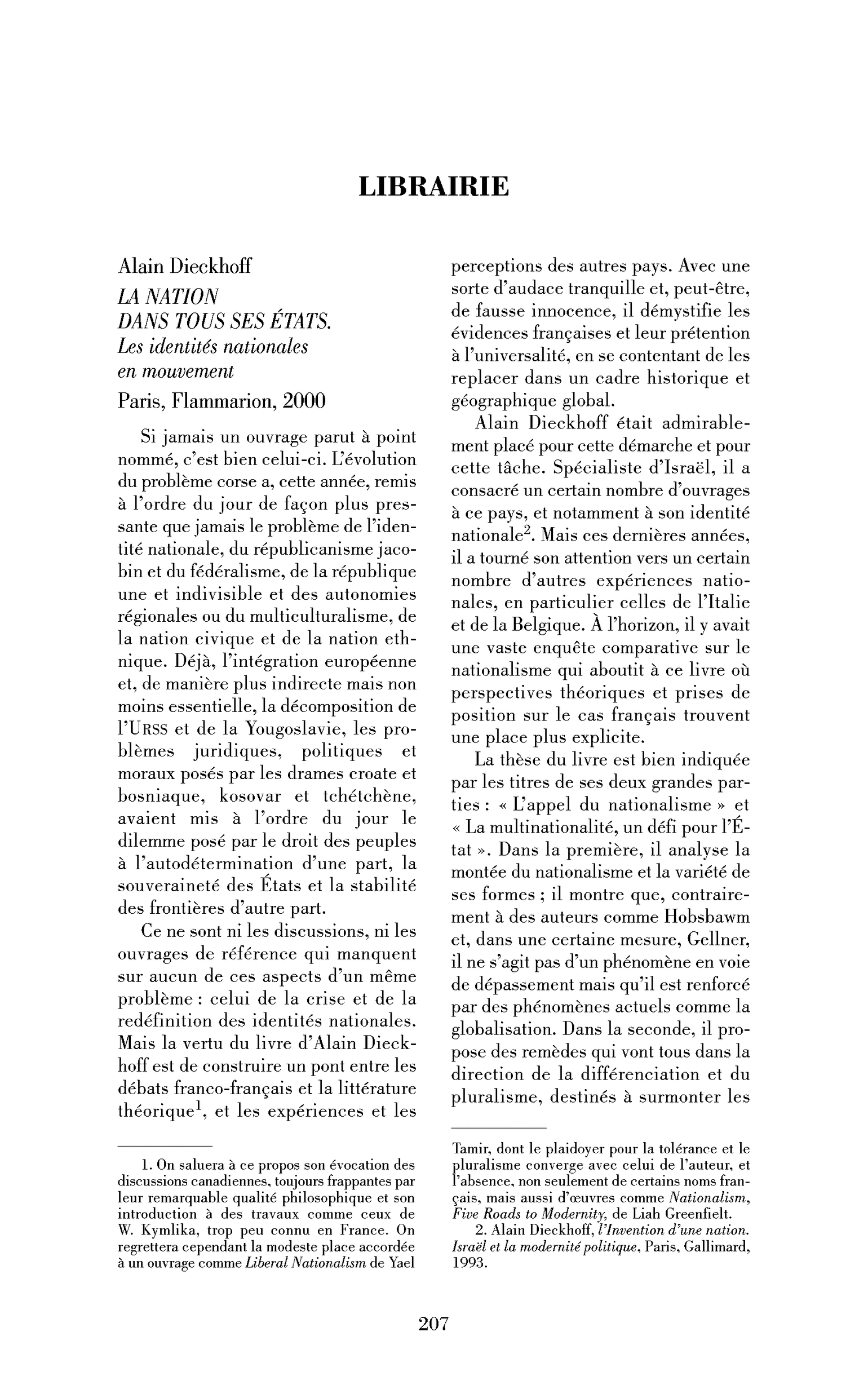 Alain Dieckhoff : la Nation dans tous ses états. Les identités nationales en mouvement