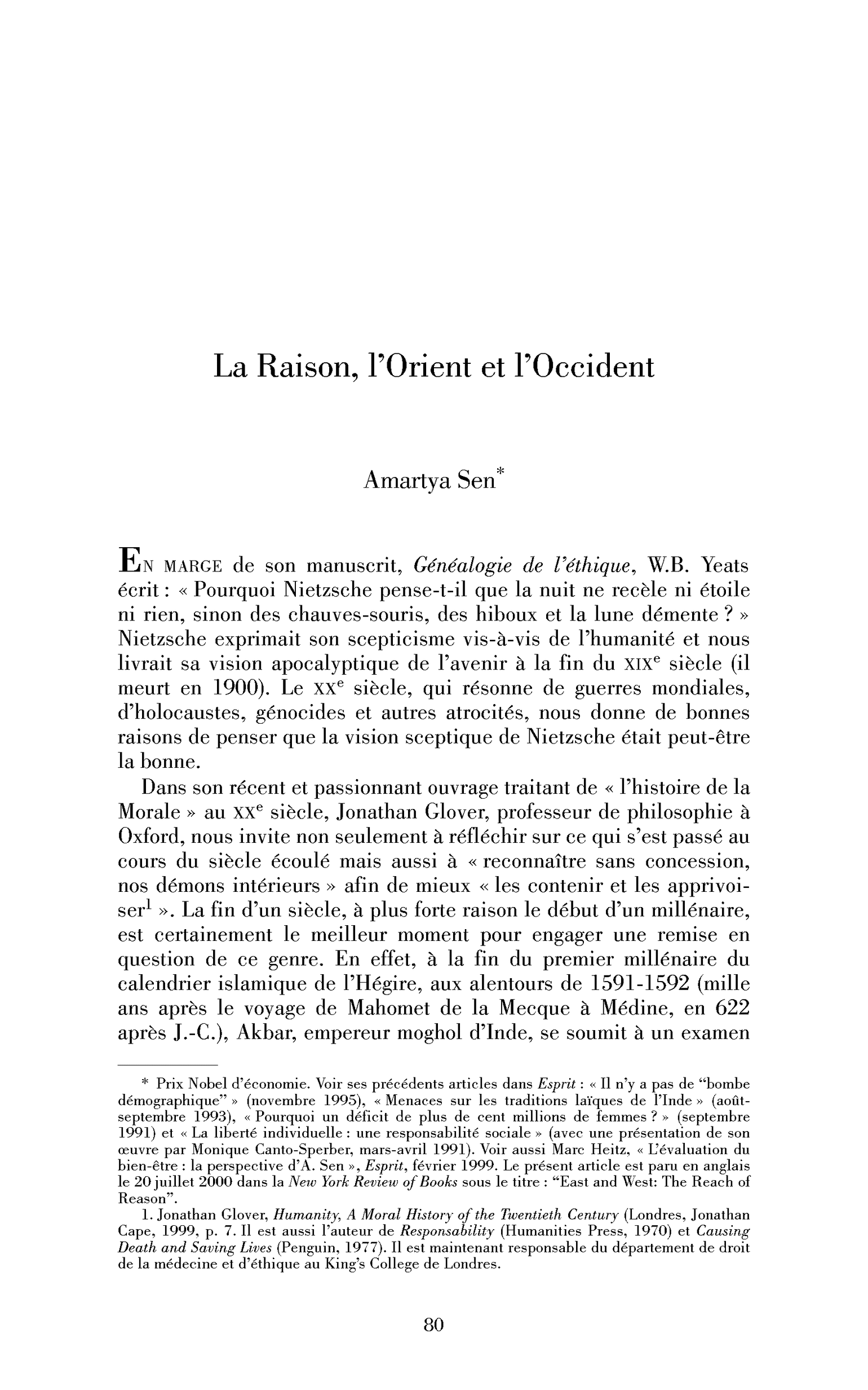 La Raison, l’Orient et l’Occident