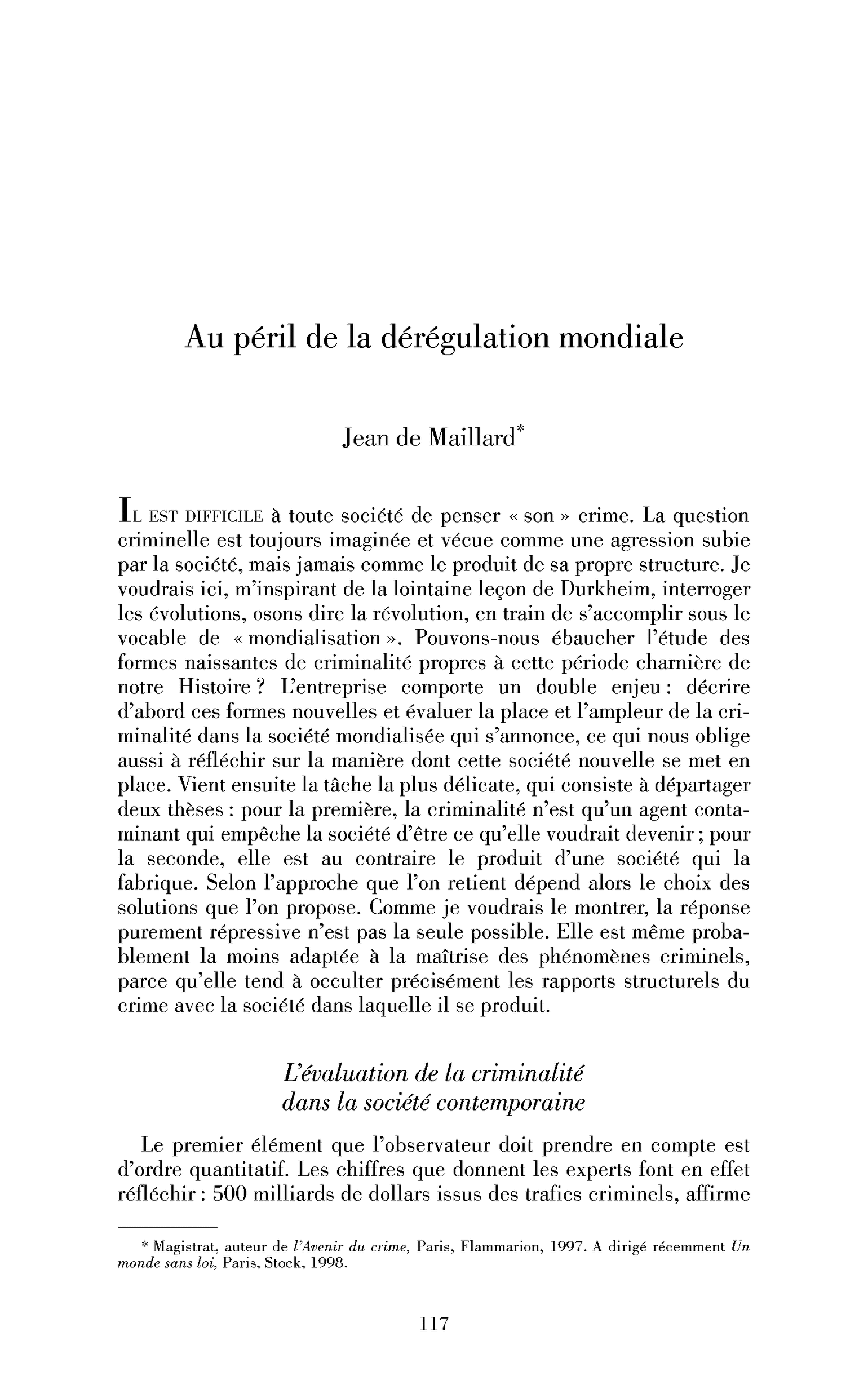 Au péril de la dérégulation mondiale