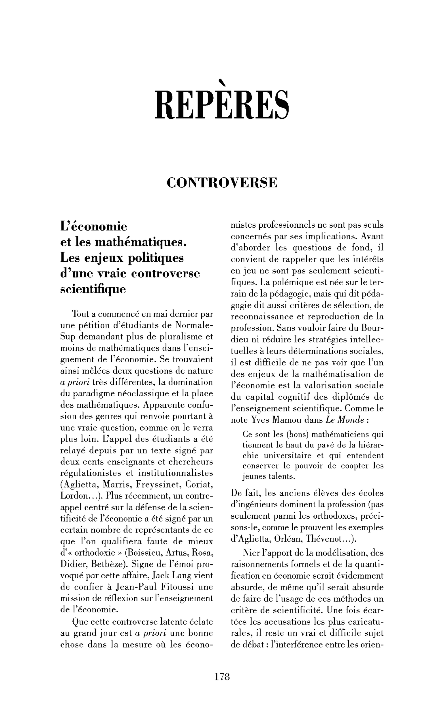 L’économie et les mathématiques. Les enjeux politiques d’une vraie controverse scientifique