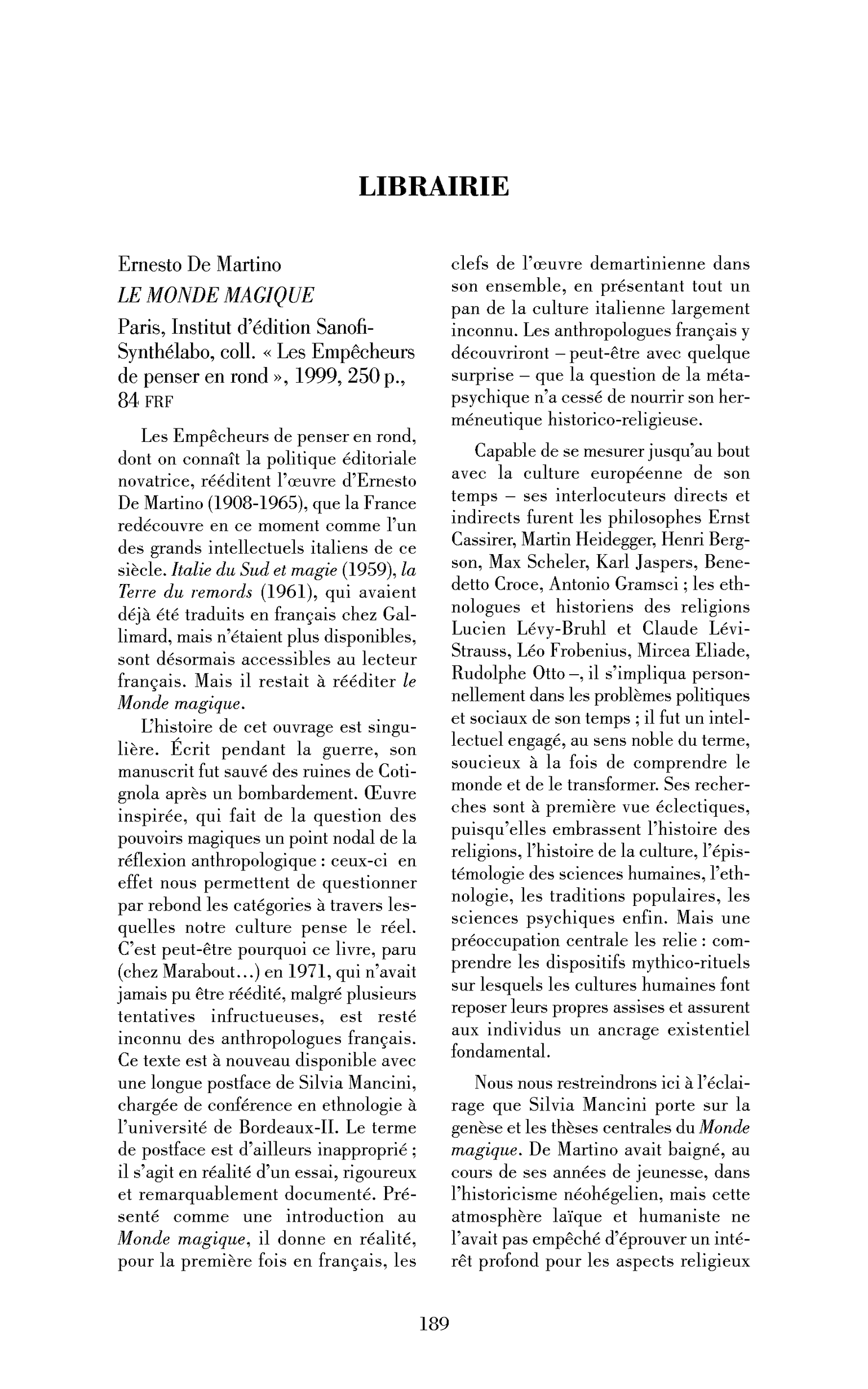 Ernesto De Martino : le Monde magique