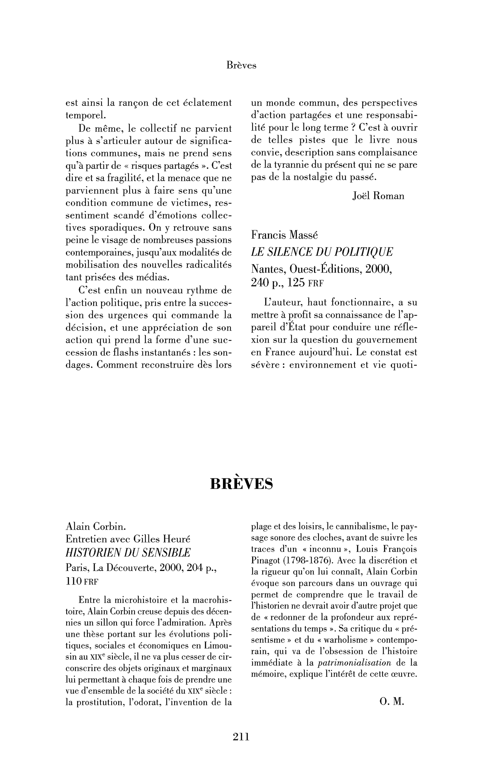 Francis Massé : le Silence du politique