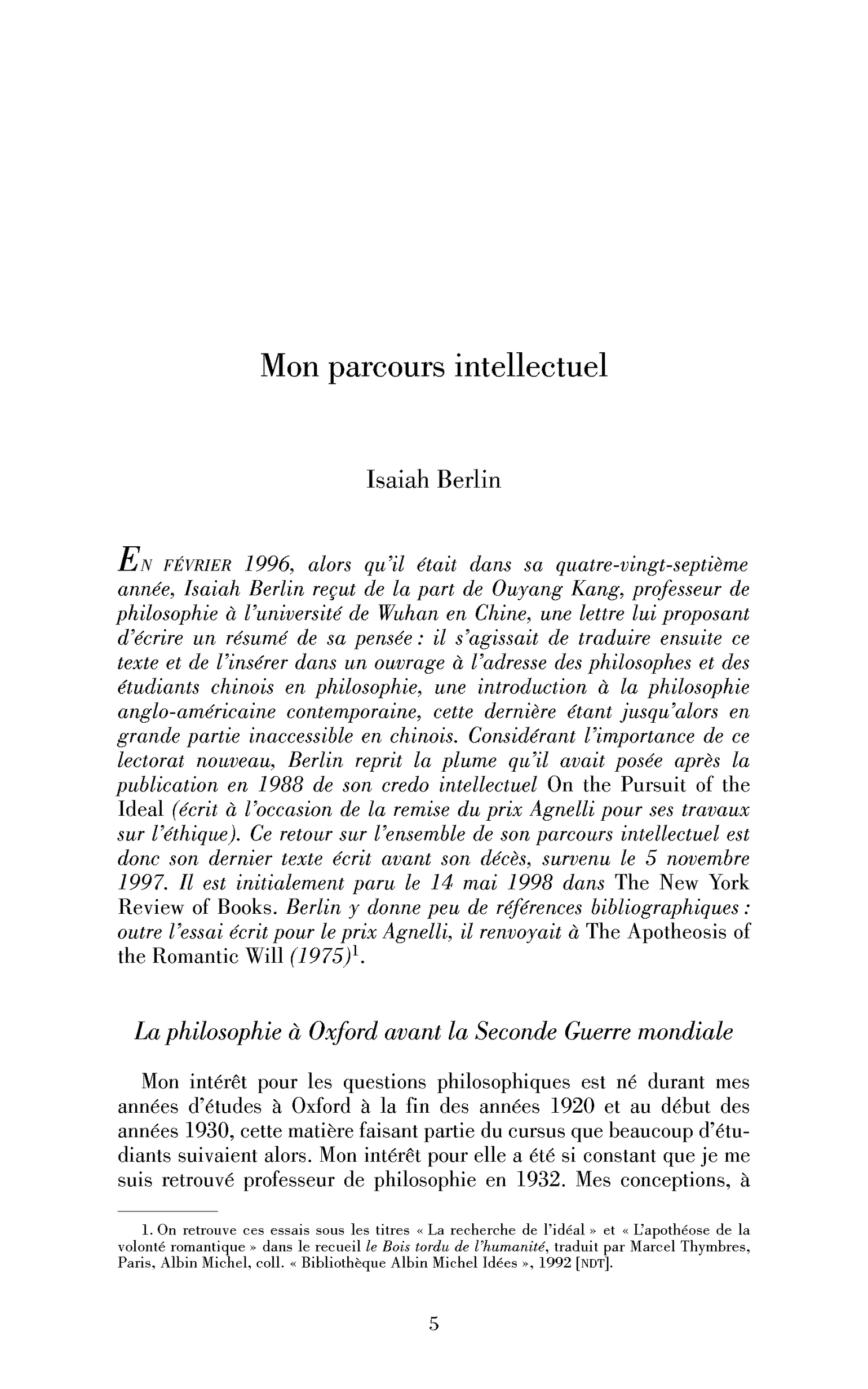 Mon parcours intellectuel