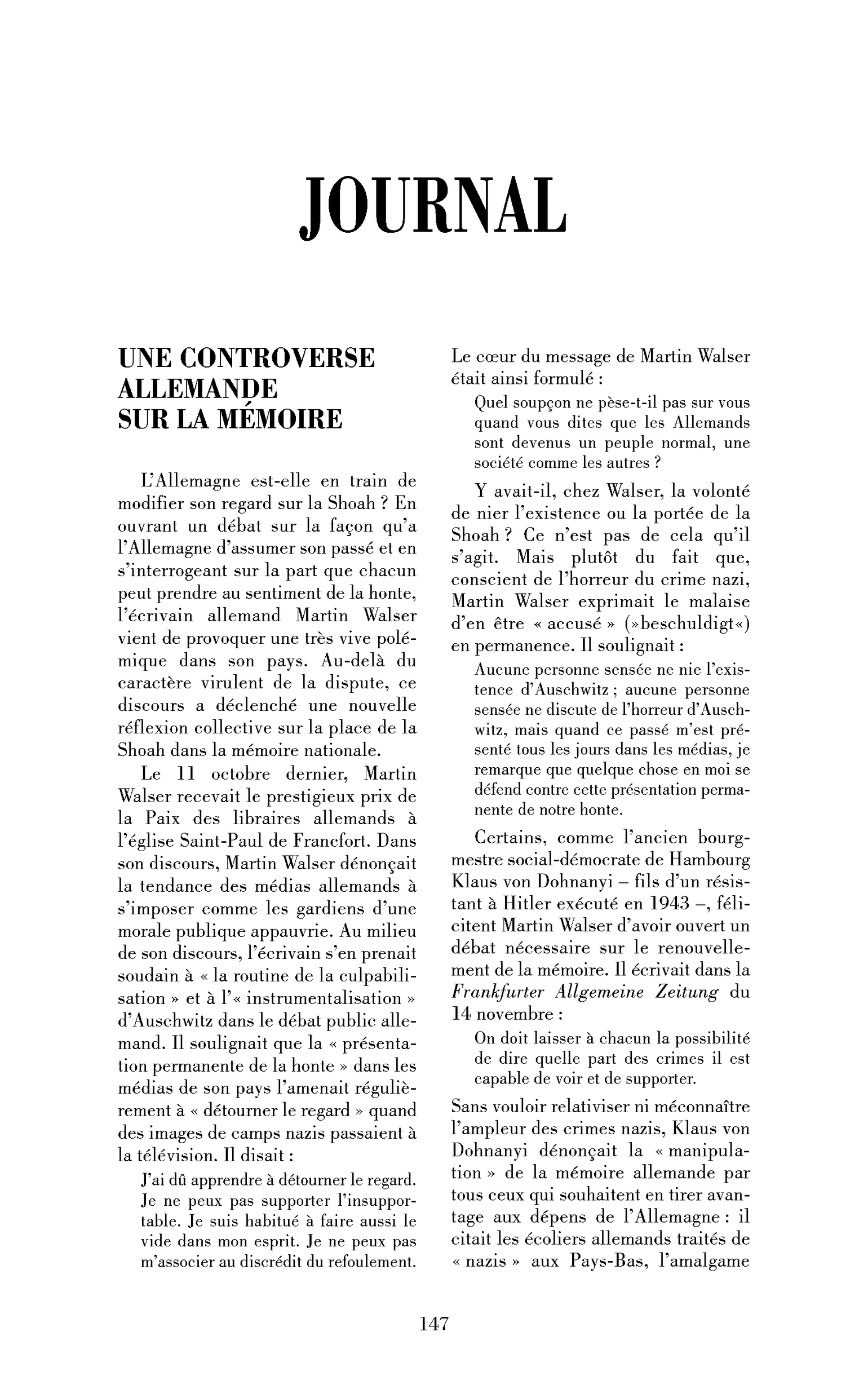 Une controverse allemande sur la mémoire