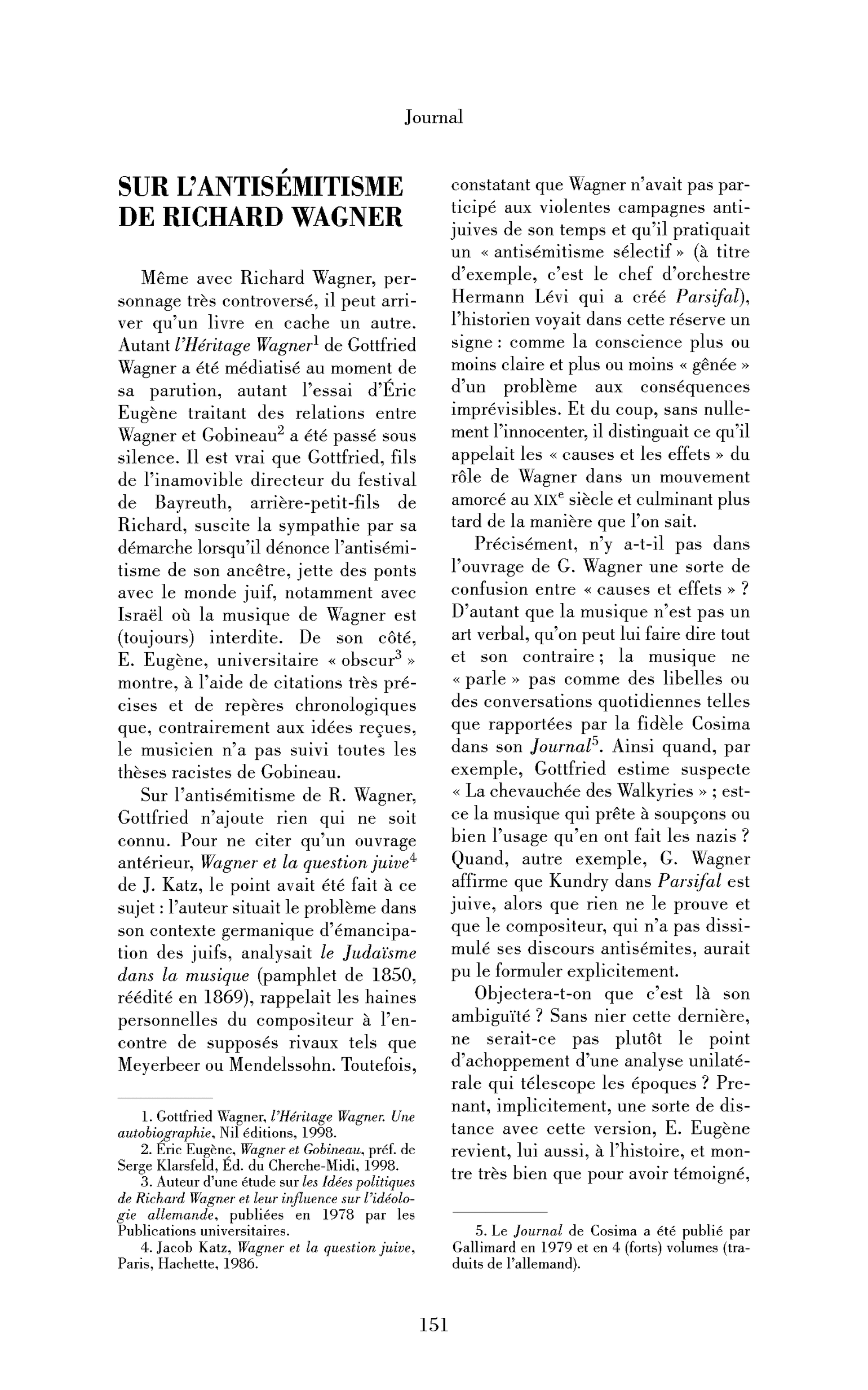 Sur l’antisémitisme de Wagner