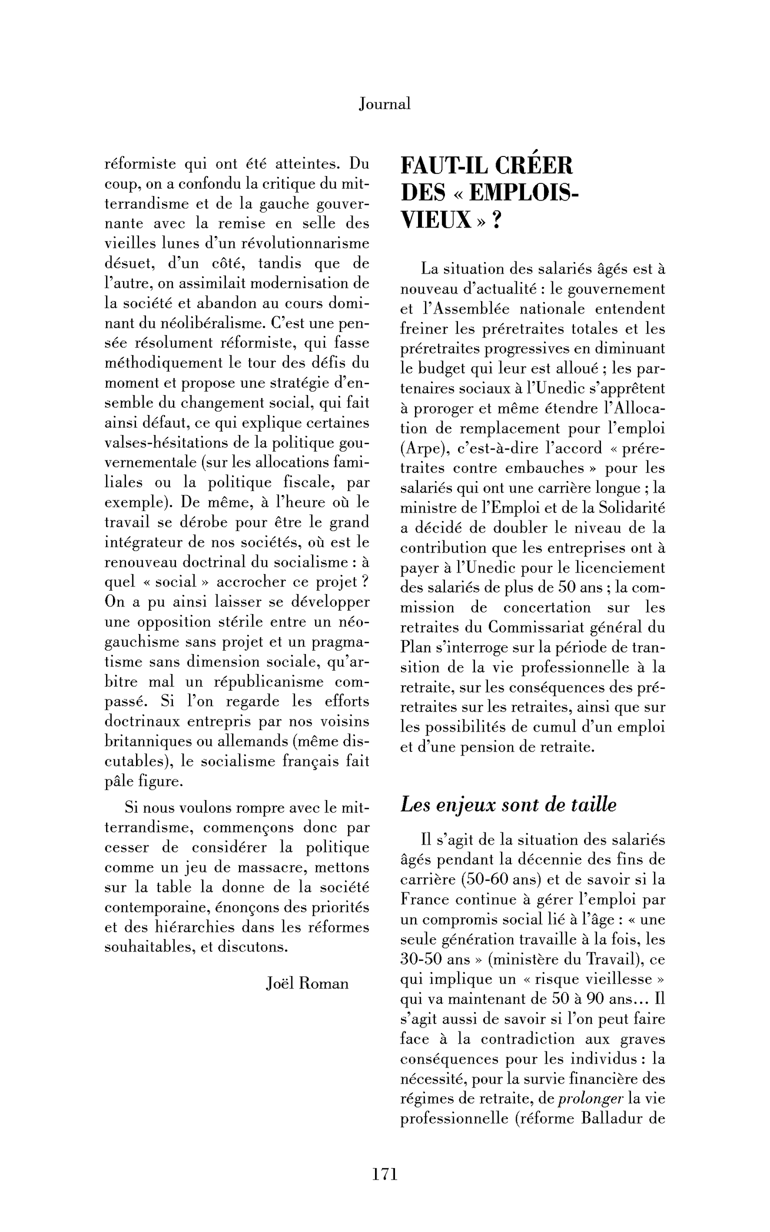 « Faut-il créer des »« emplois-vieux« « ?« 