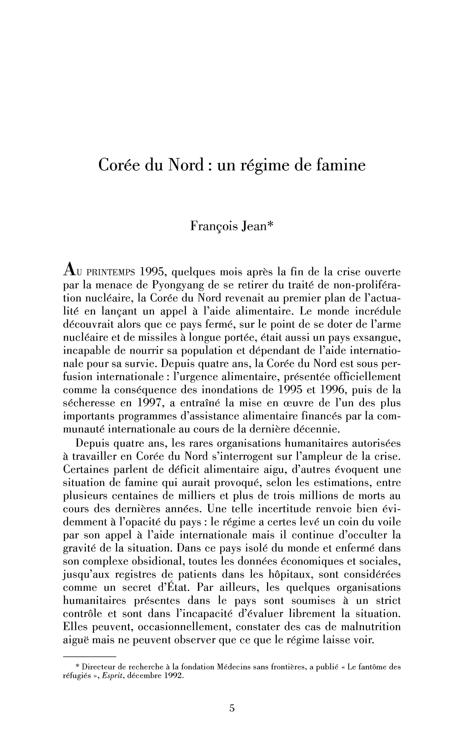 Corée du Nord : un régime de famine