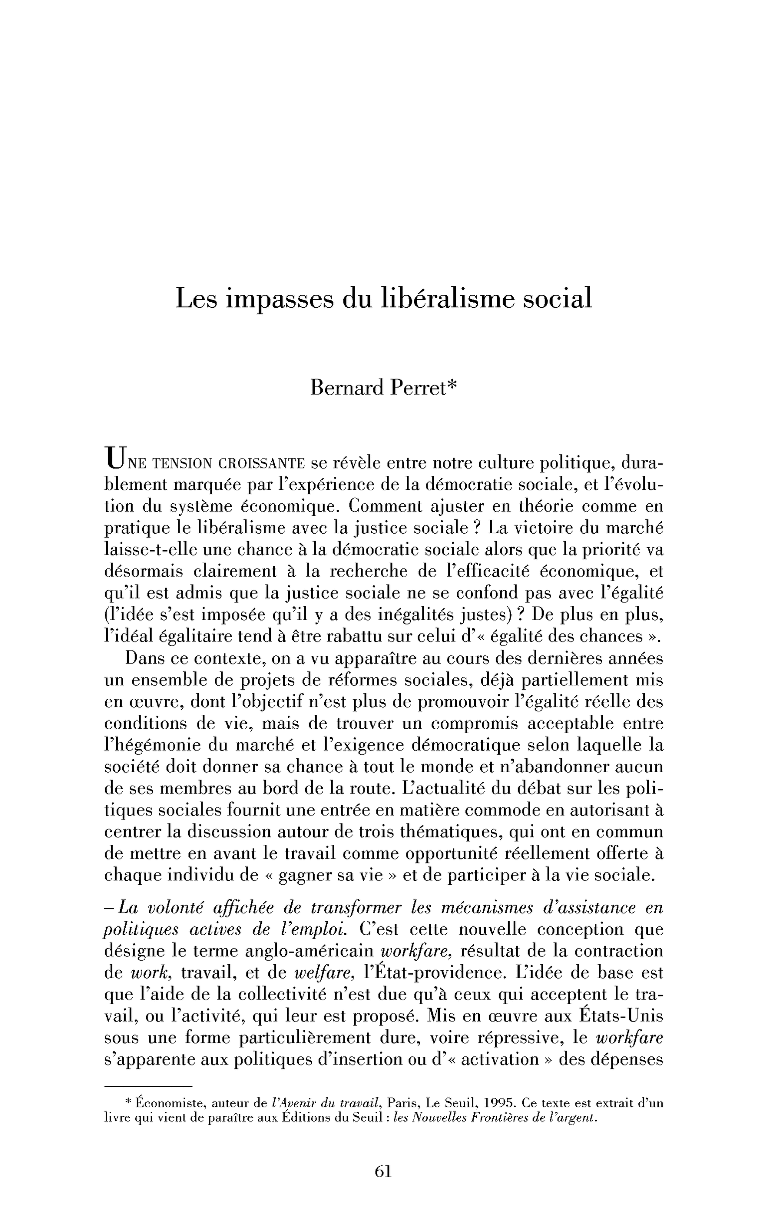 Les impasses du libéralisme social