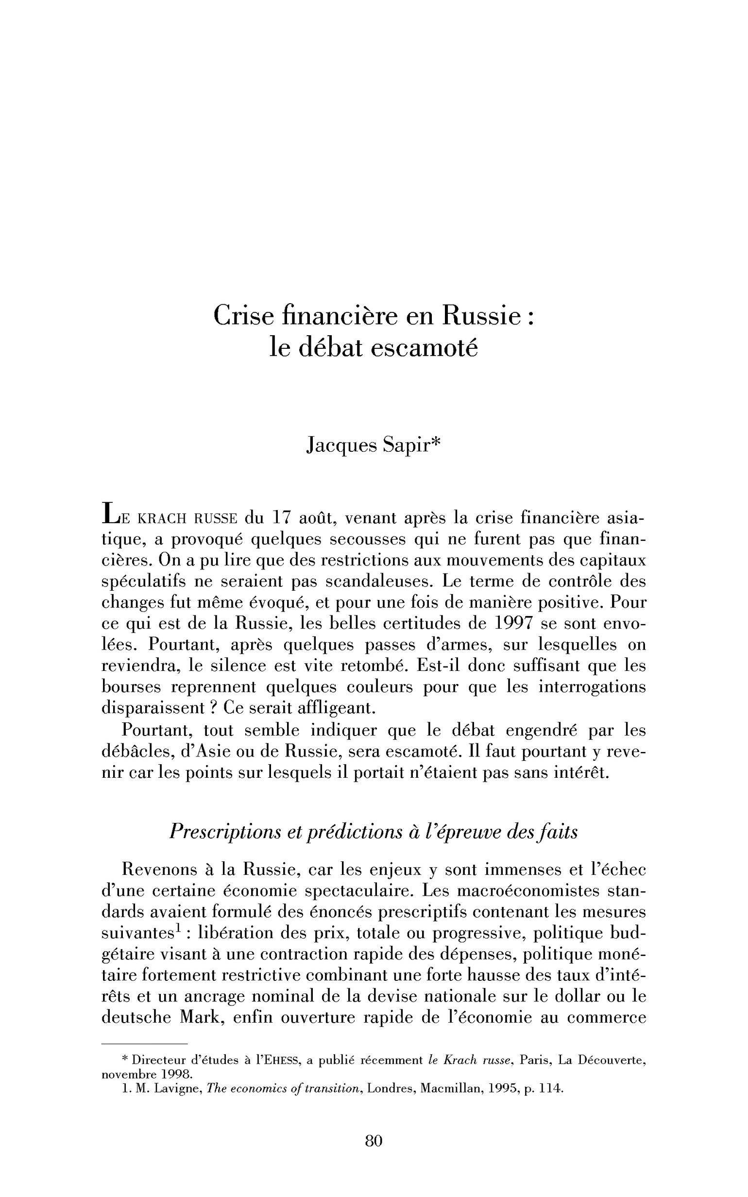 Crise financière en Russie : le débat escamoté