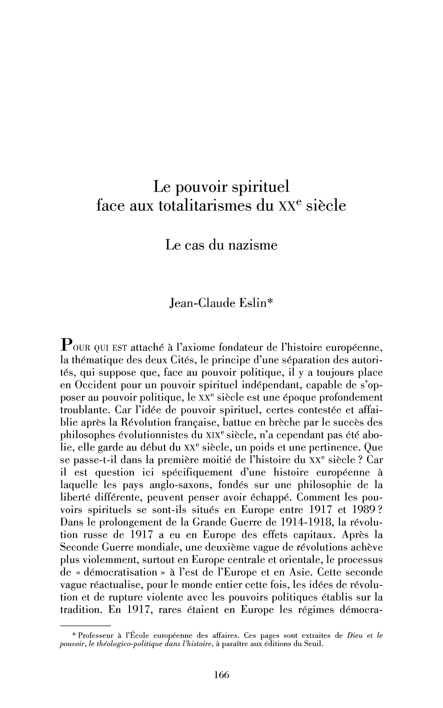 Le pouvoir spirituel face aux totalitarismes du XXe siècle. Le cas du nazisme