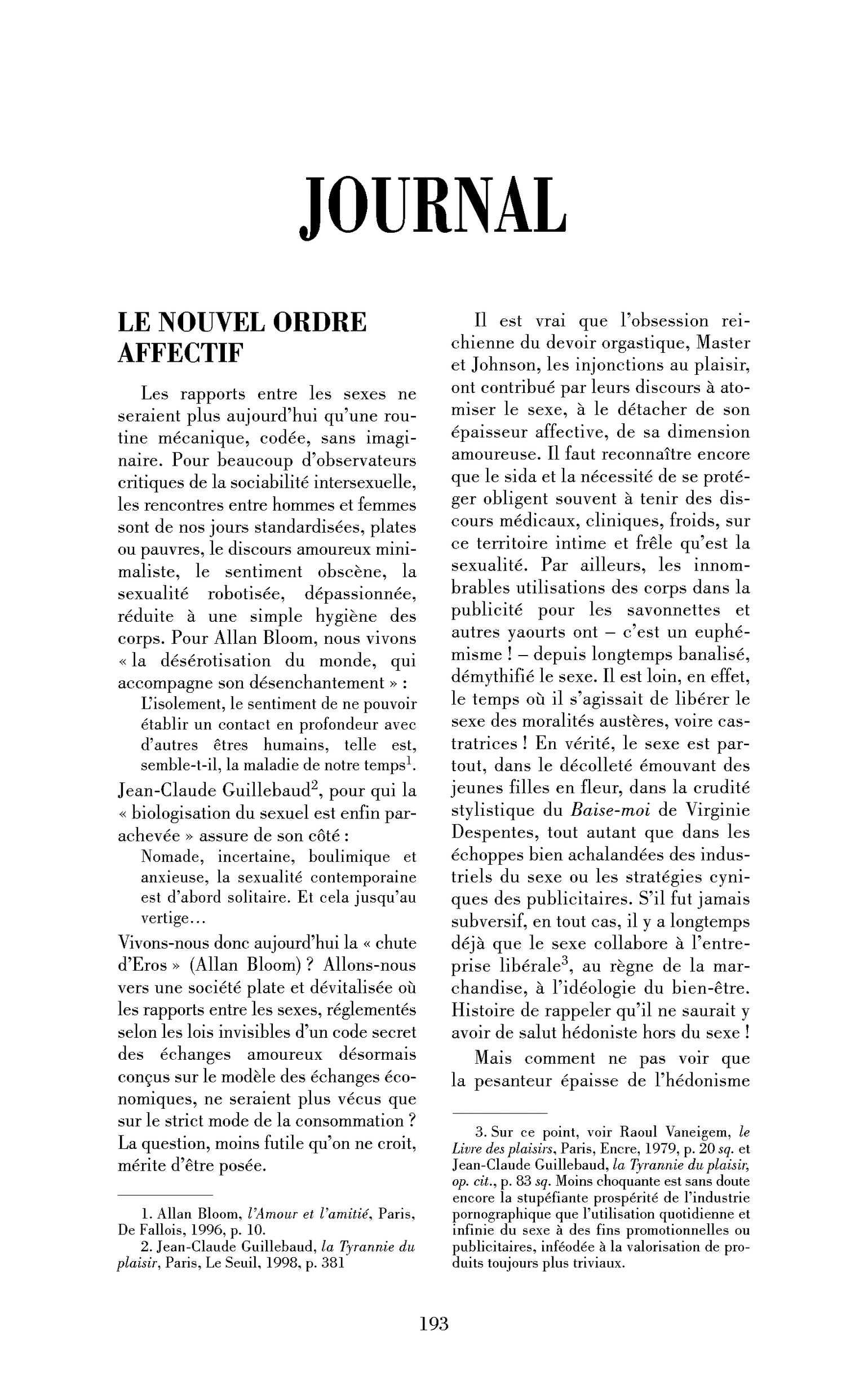 Le nouvel ordre affectif