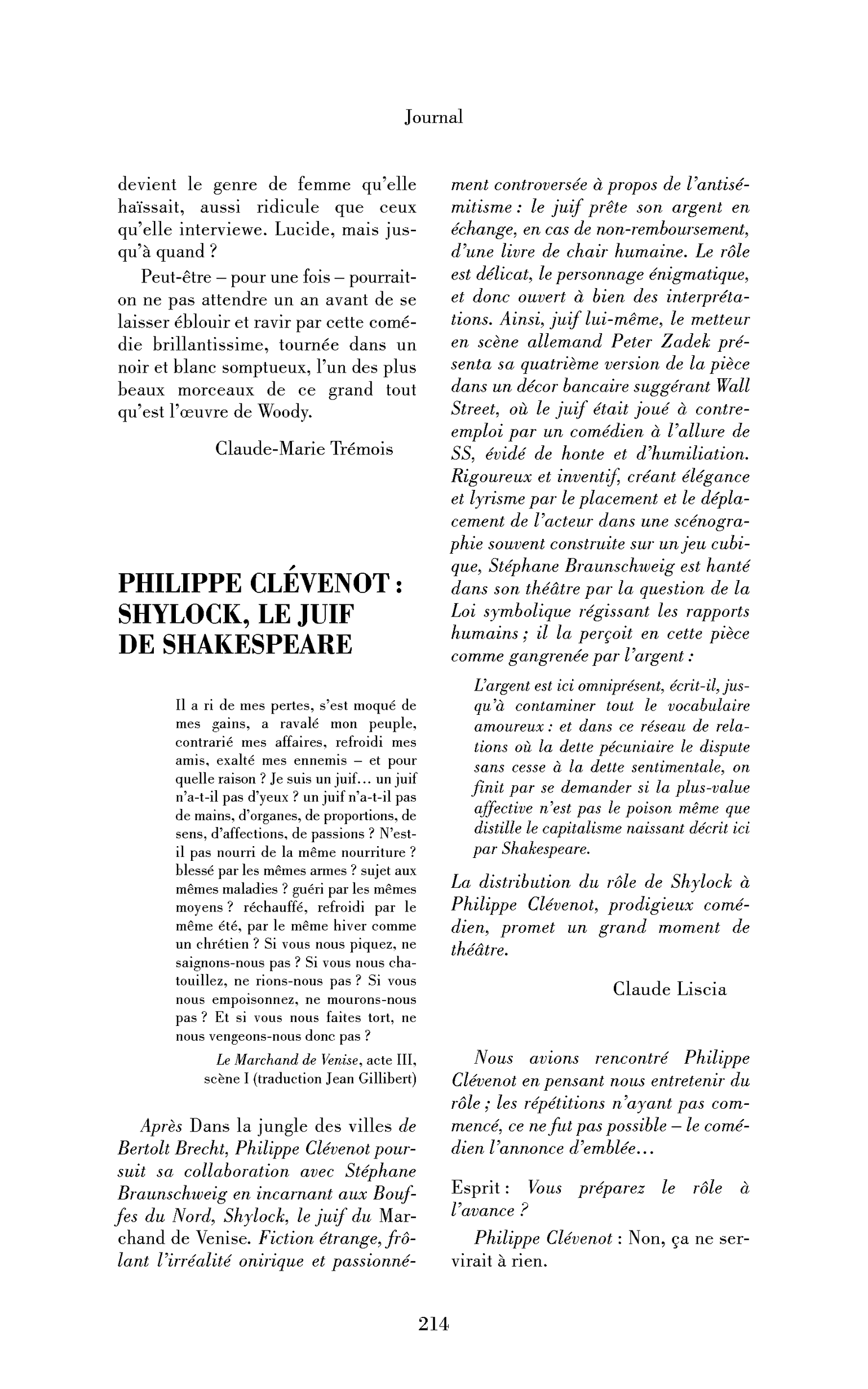 Philippe Clévenot : Shylock, le juif de Shakespeare
