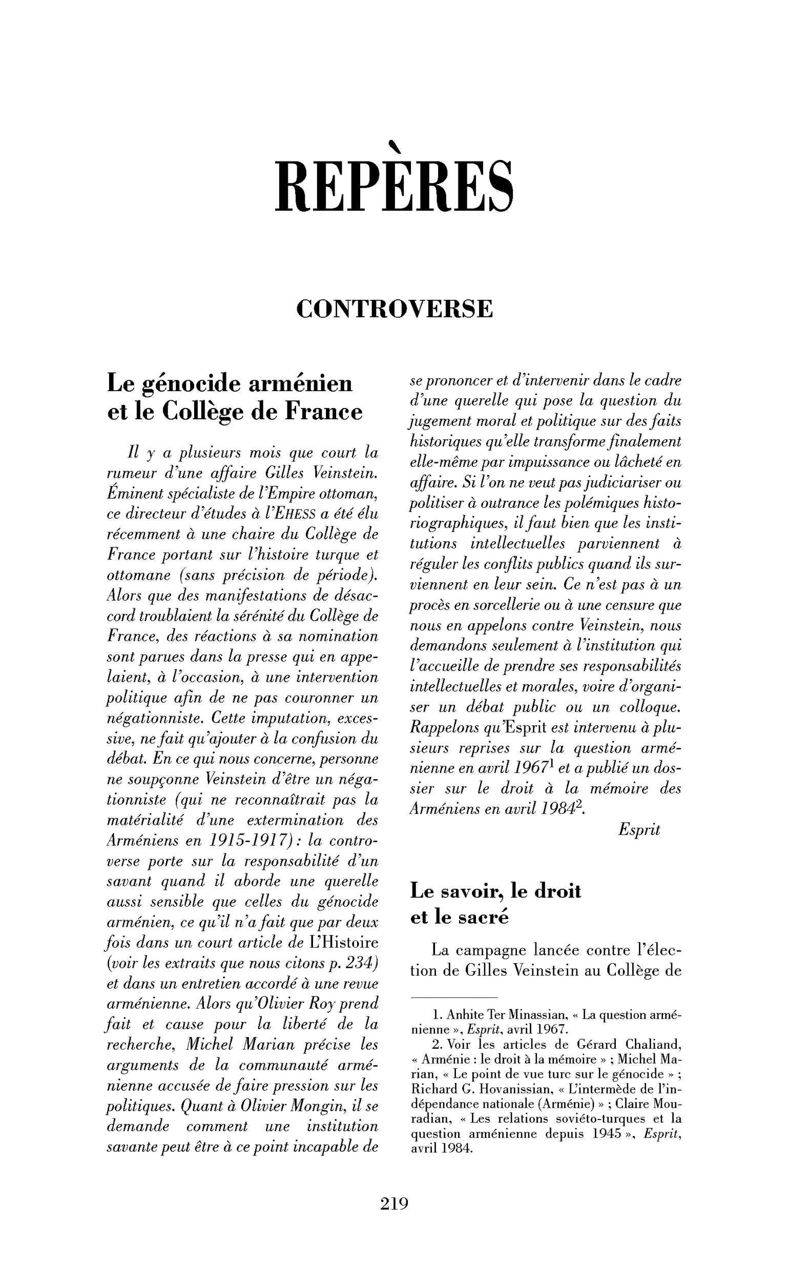 Le génocide arménien et le Collège de France