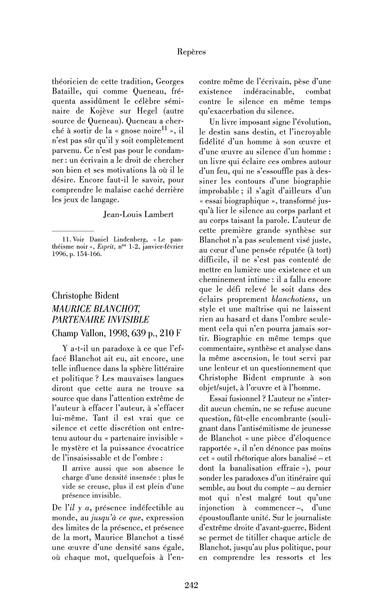 Christophe Bident : Maurice Blanchot, partenaire invisible