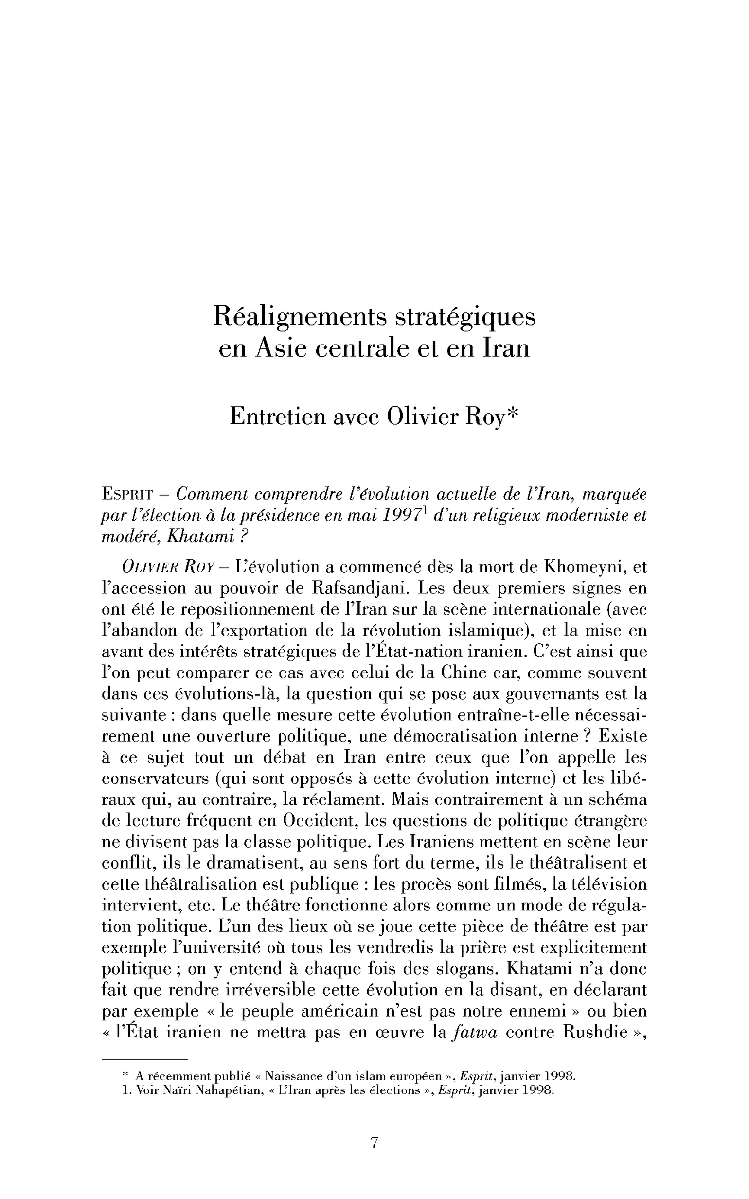 Réalignements stratégiques en Asie centrale et en Iran (Entretien)