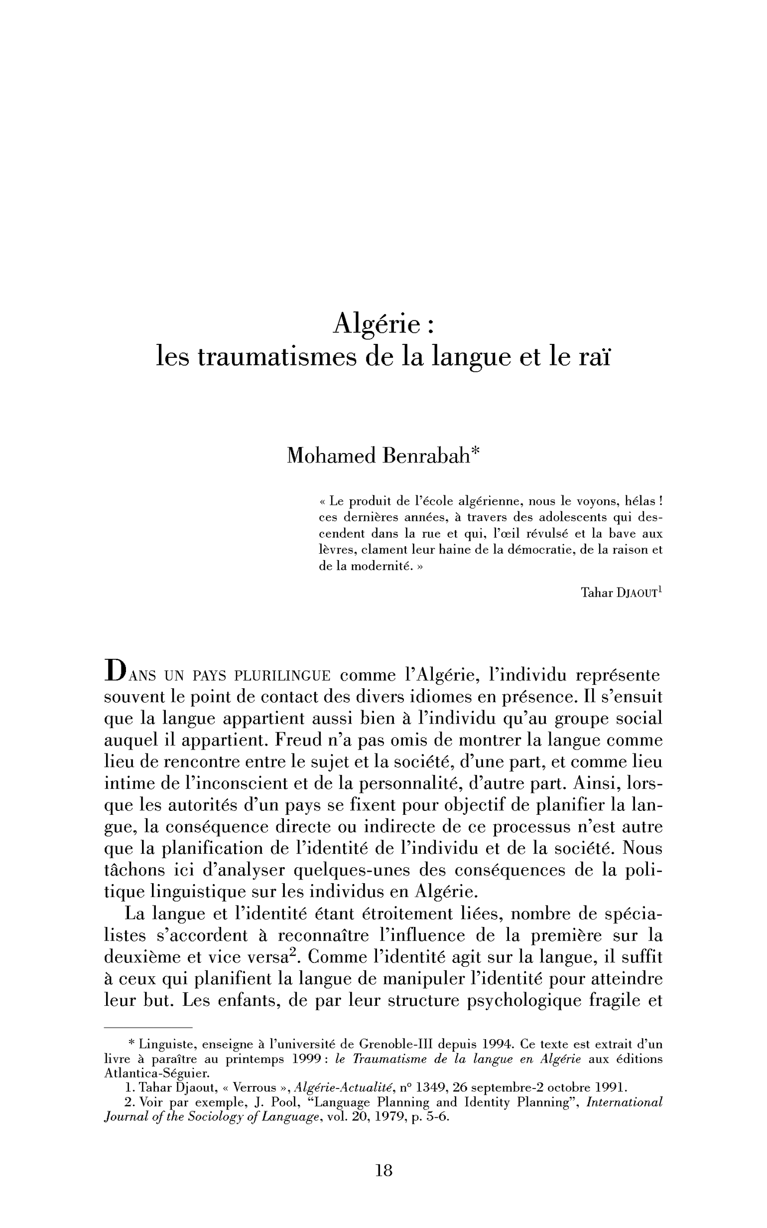 Algérie : les traumatismes de la langue et le raï