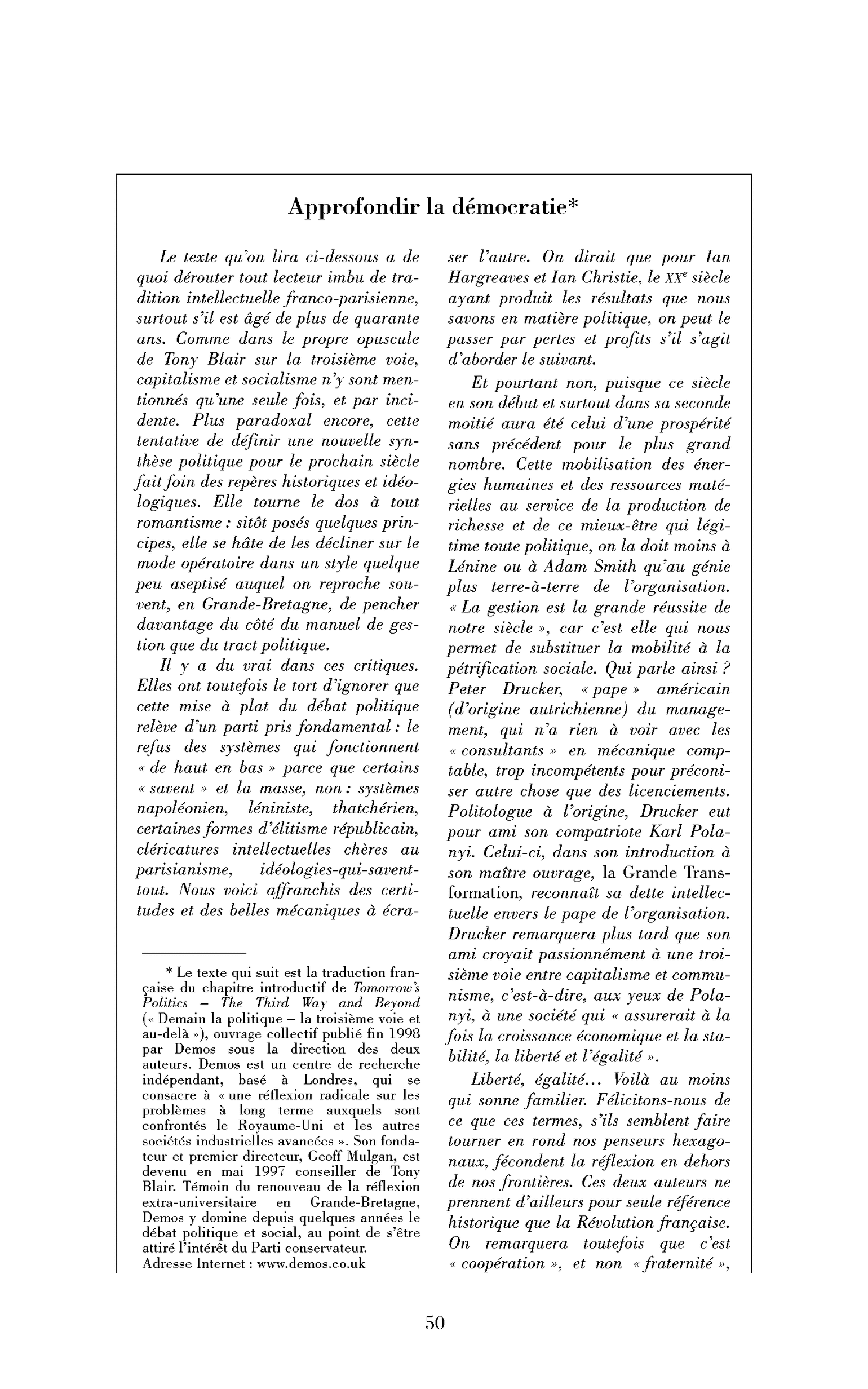 Approfondir la démocratie