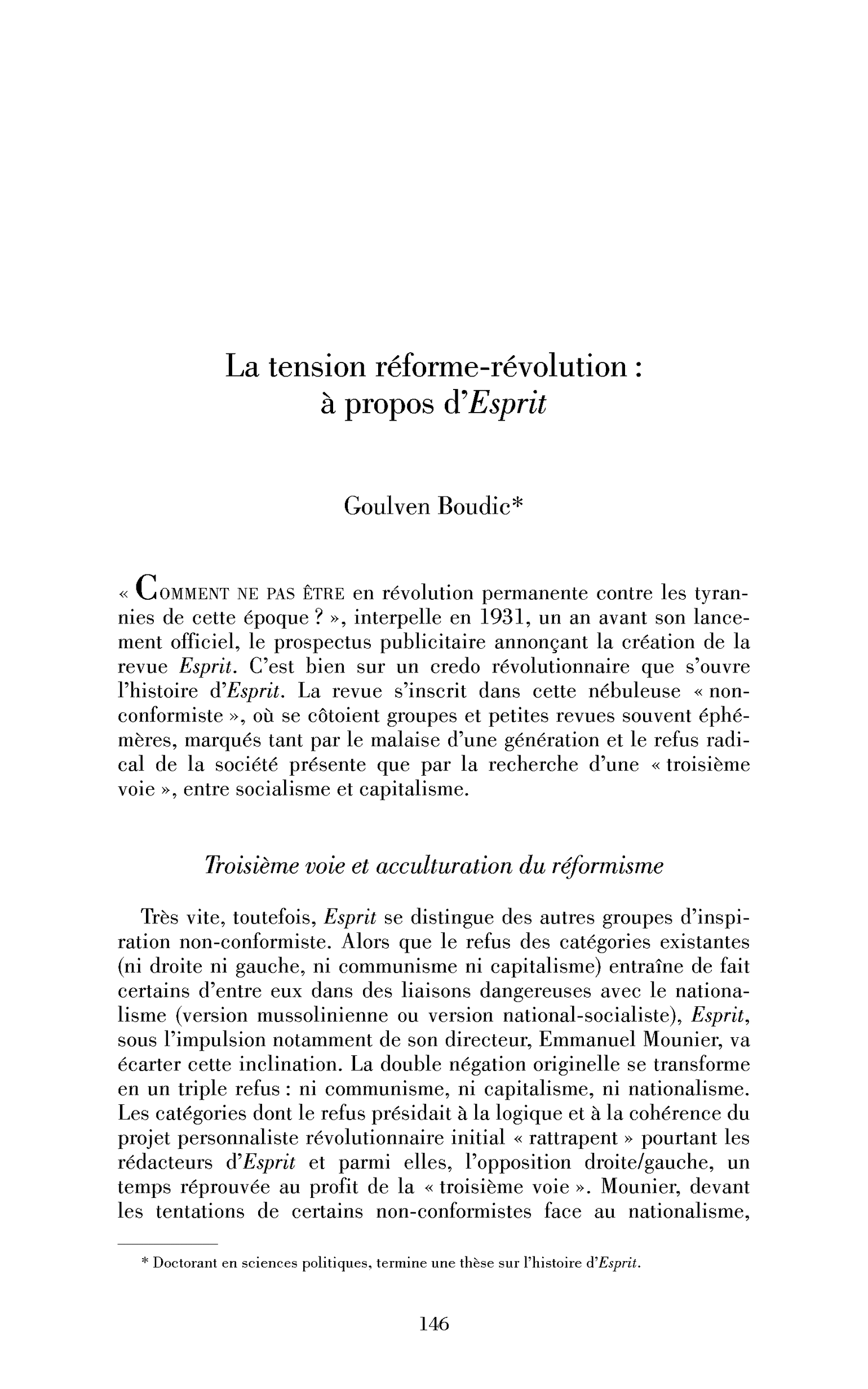 La tension réforme-révolution : à propos d’Esprit